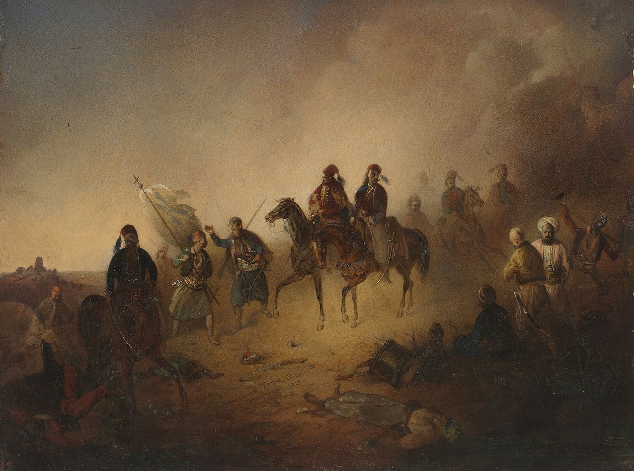 1823年8月8日晚，马科斯-博萨里斯在卡尔佩尼西战役中，1852年 作者 弗朗西斯·托马兹·特帕