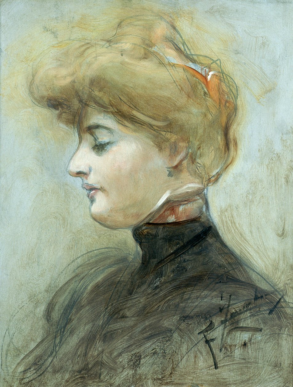 一名金发碧眼的女人的头，c.1895 作者 弗朗西塞克·祖默科