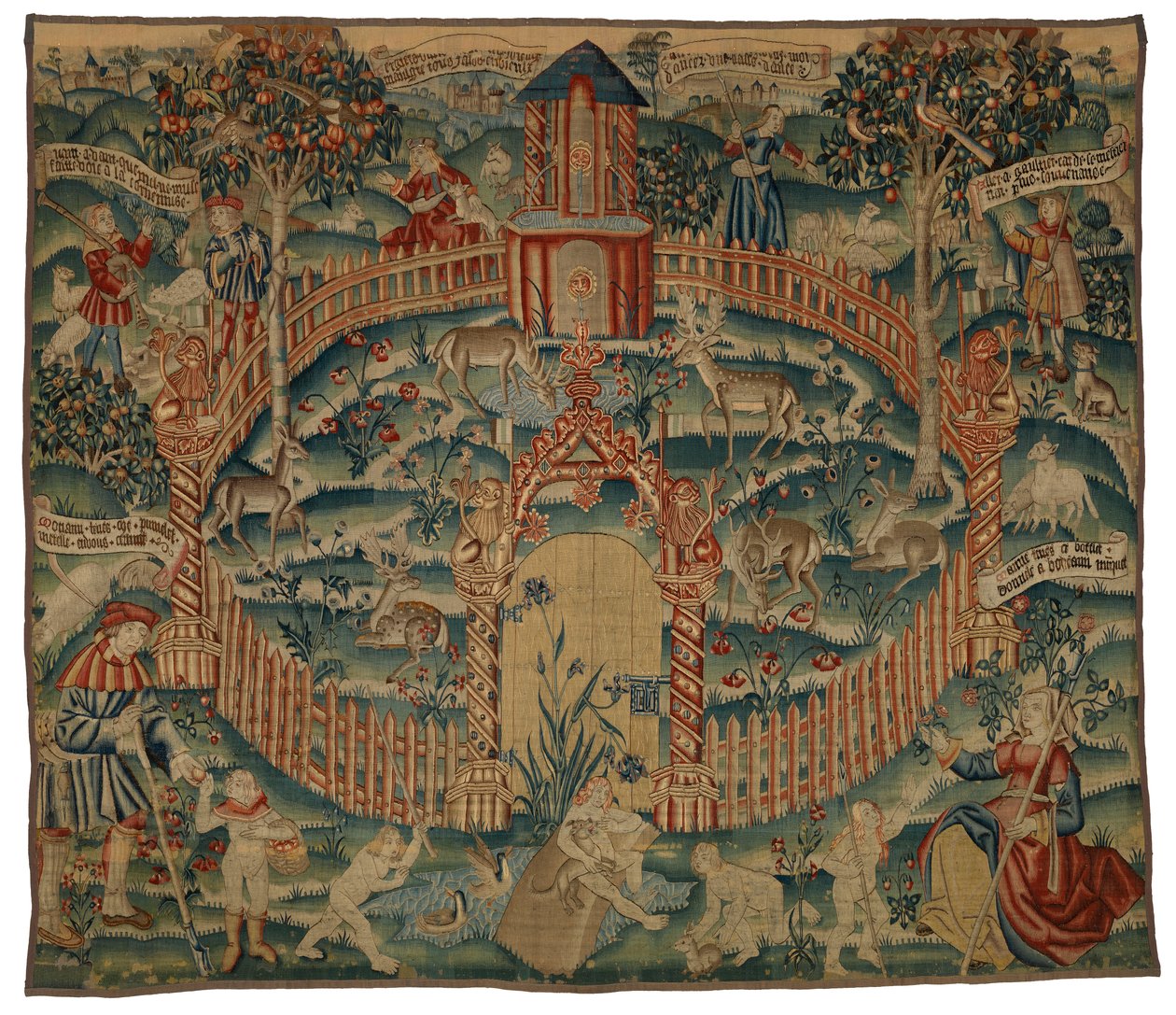 挂毯，Park au Cerfs，佛兰德斯或法国，约 1500 年制成（羊毛） 作者 弗朗哥弗拉芒学校