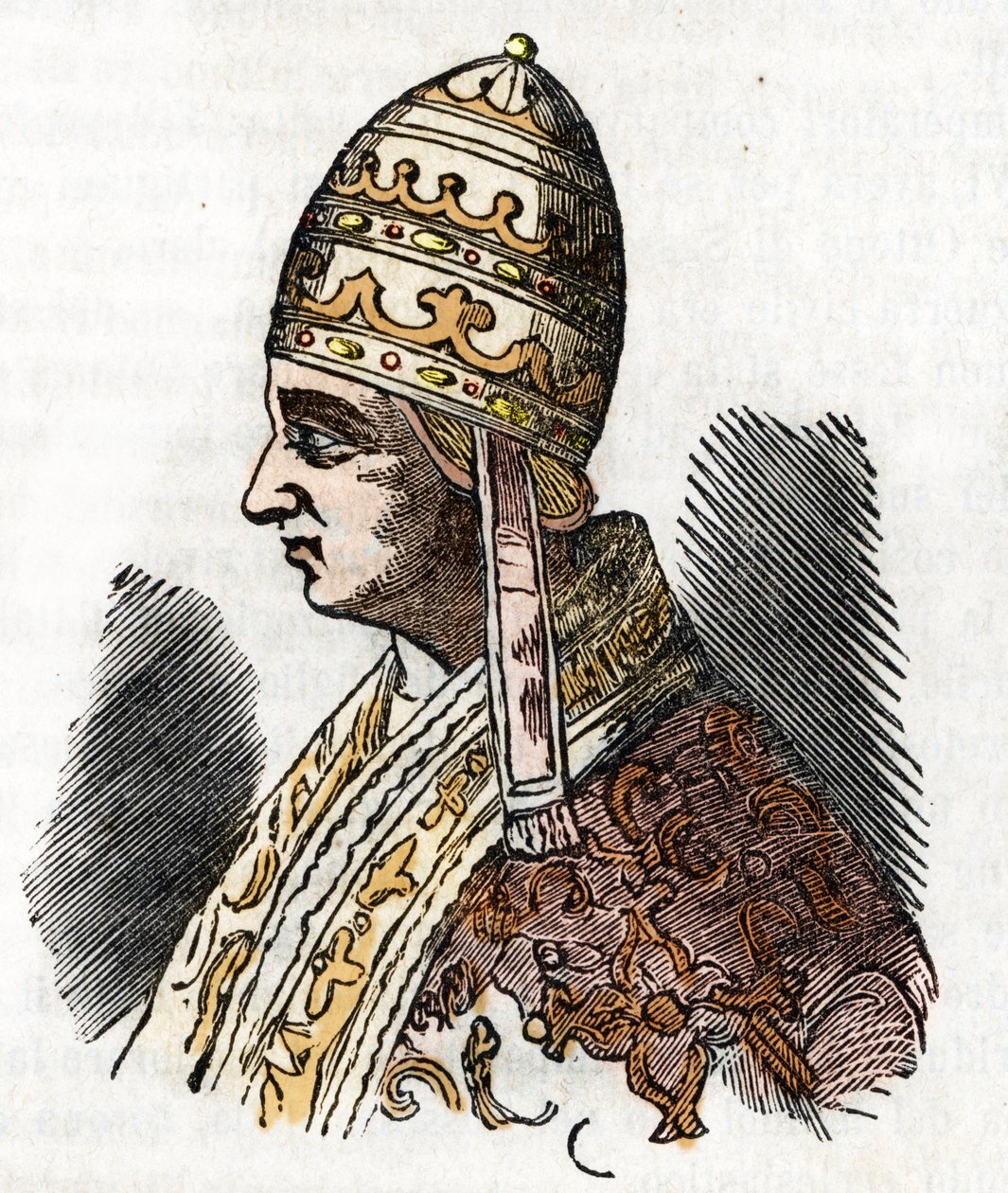 中世纪：教皇塞莱斯坦三世（Celestine、Celestino 或 Caelestinus）（1191-1198 年）的形象 Franco Mistrali 绘制的《梵蒂冈的迷雾》（Misteri del Vaticano）。 作者 佛朗哥·米斯特拉利