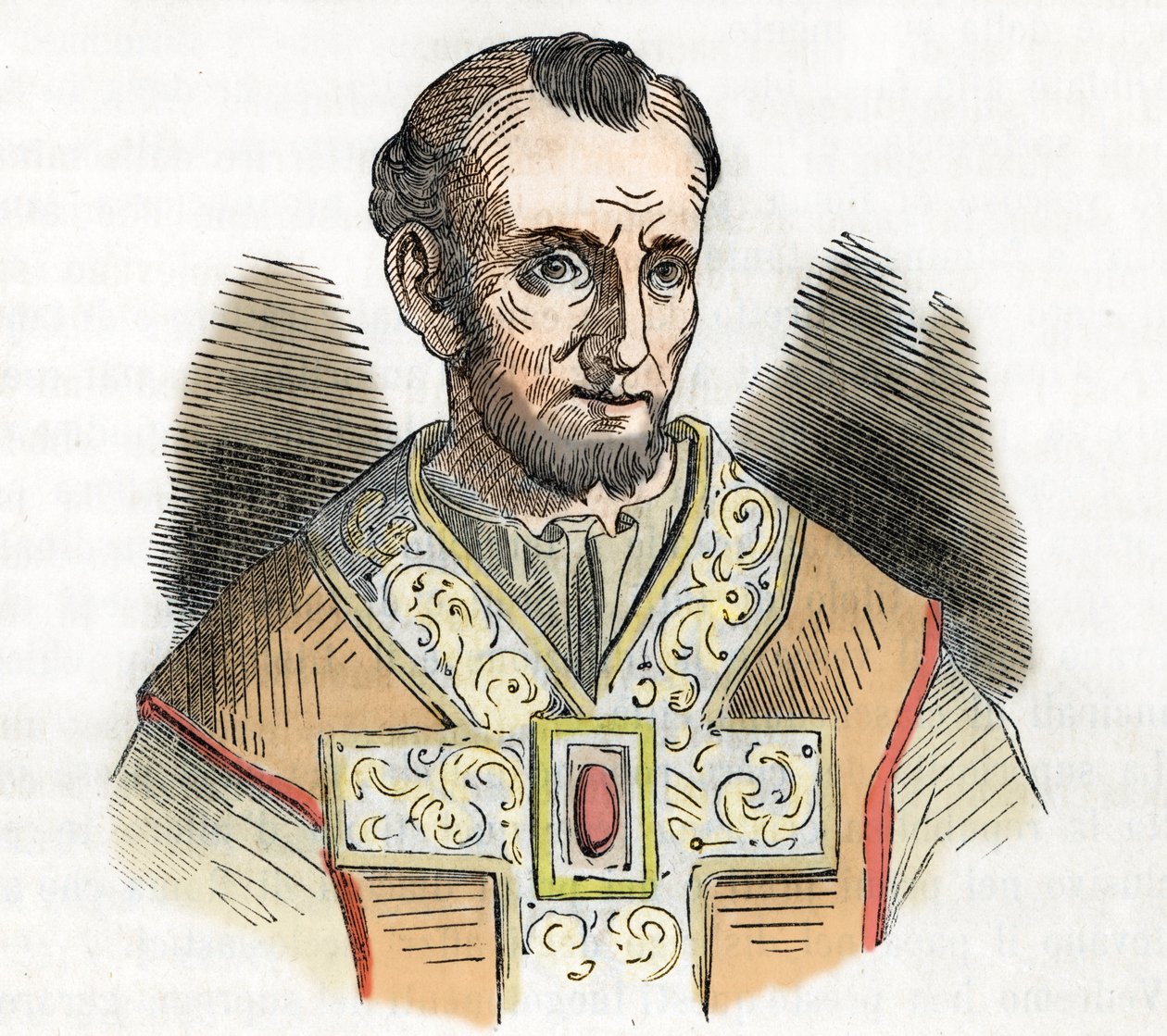 中世纪：教皇尼古拉一世大帝（尼古拉一世、尼古拉斯或尼科洛或尼科洛或尼古拉斯）（858-867）的代表，取自佛朗哥·米斯特拉利 1843 年的《梵蒂冈先生》 作者 佛朗哥·米斯特拉利