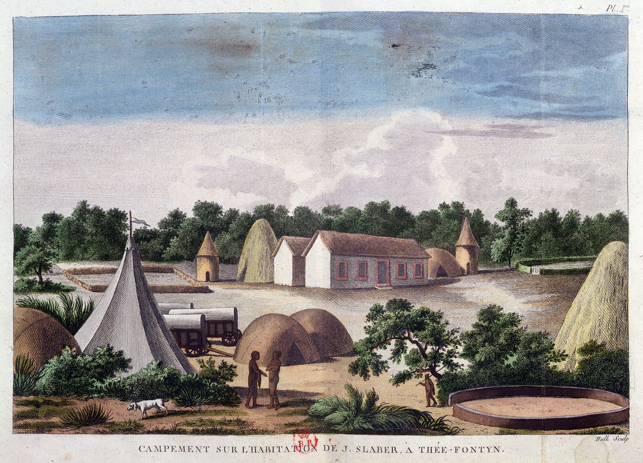 在Thee-Fontyn的J. Slaber土地上，1780年出版的Hulk镌刻的“好望角的非洲内陆的M. le Vaillant旅行”，1790年出版（彩色） 作者 弗朗索瓦·勒·威兰特