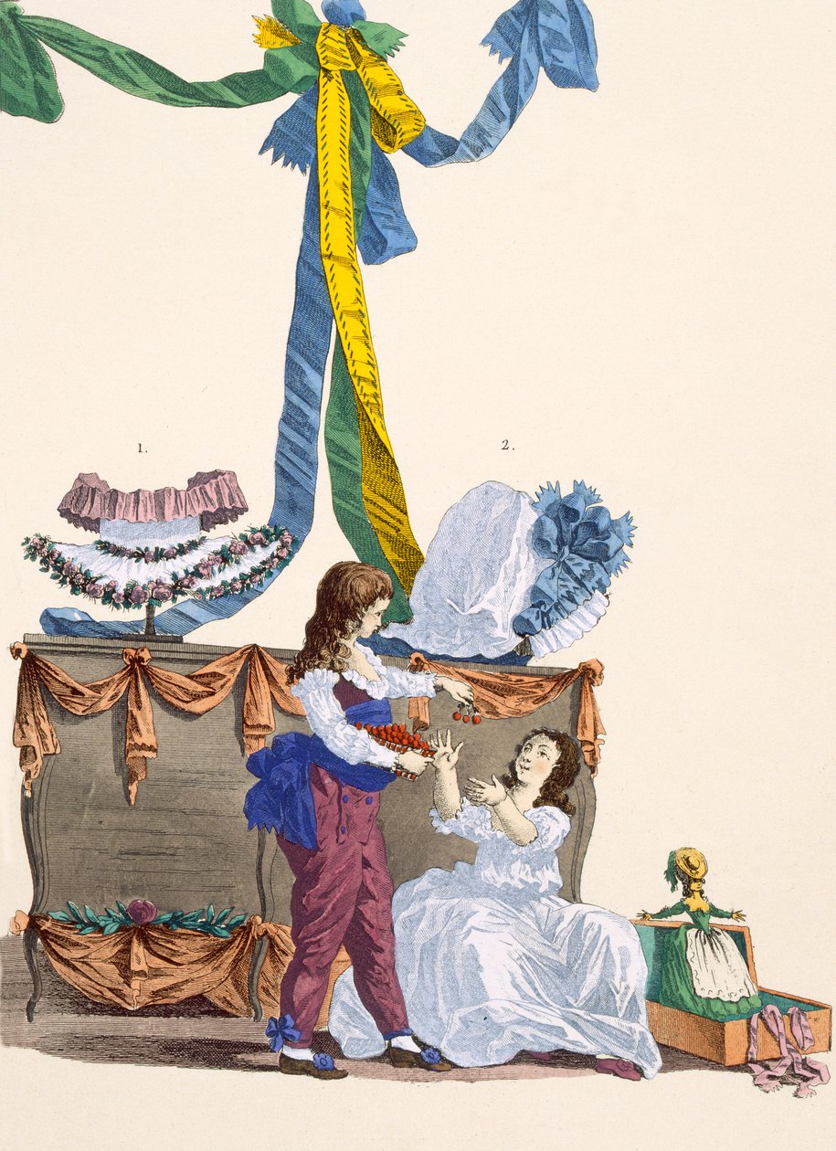 Androman和Warwick帽子，由Dupin雕刻，来自&39;Galeries des Modes et Costumes Francais&39;的第320号，1780年 作者 弗朗索瓦·路易斯·约瑟夫·瓦托