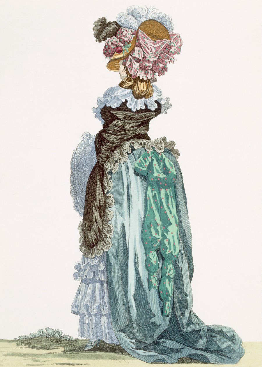 后视图的长廊礼服，由杜宾雕刻，第249页，来自&39;Galeries des Modes et Costumes Francais&39;，1789年 作者 弗朗索瓦·路易斯·约瑟夫·瓦托