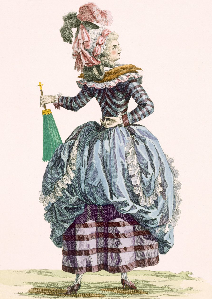 La Nymphe，由Dupin雕刻，来自&39;Galeries des Modes et Costumes Francais&39;的第210号板，c.1778-87 99：衣服;传统服饰;传统服饰;时尚;插图; 作者 弗朗索瓦·路易斯·约瑟夫·瓦托