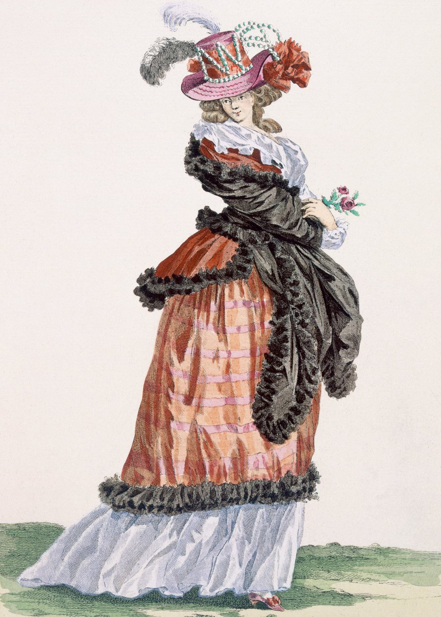 女士享受香榭丽舍大街上的空气，由Papin雕刻，插图来自&39;Galeries des Modes&39;，1780 作者 弗朗索瓦·路易斯·约瑟夫·瓦托