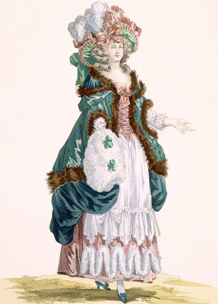 走在卢森堡的一个花园里，由Dupin雕刻，来自&39;Galeries des Modes et Costumes Francais&39;的第213号，c.1778-87 作者 弗朗索瓦·路易斯·约瑟夫·瓦托