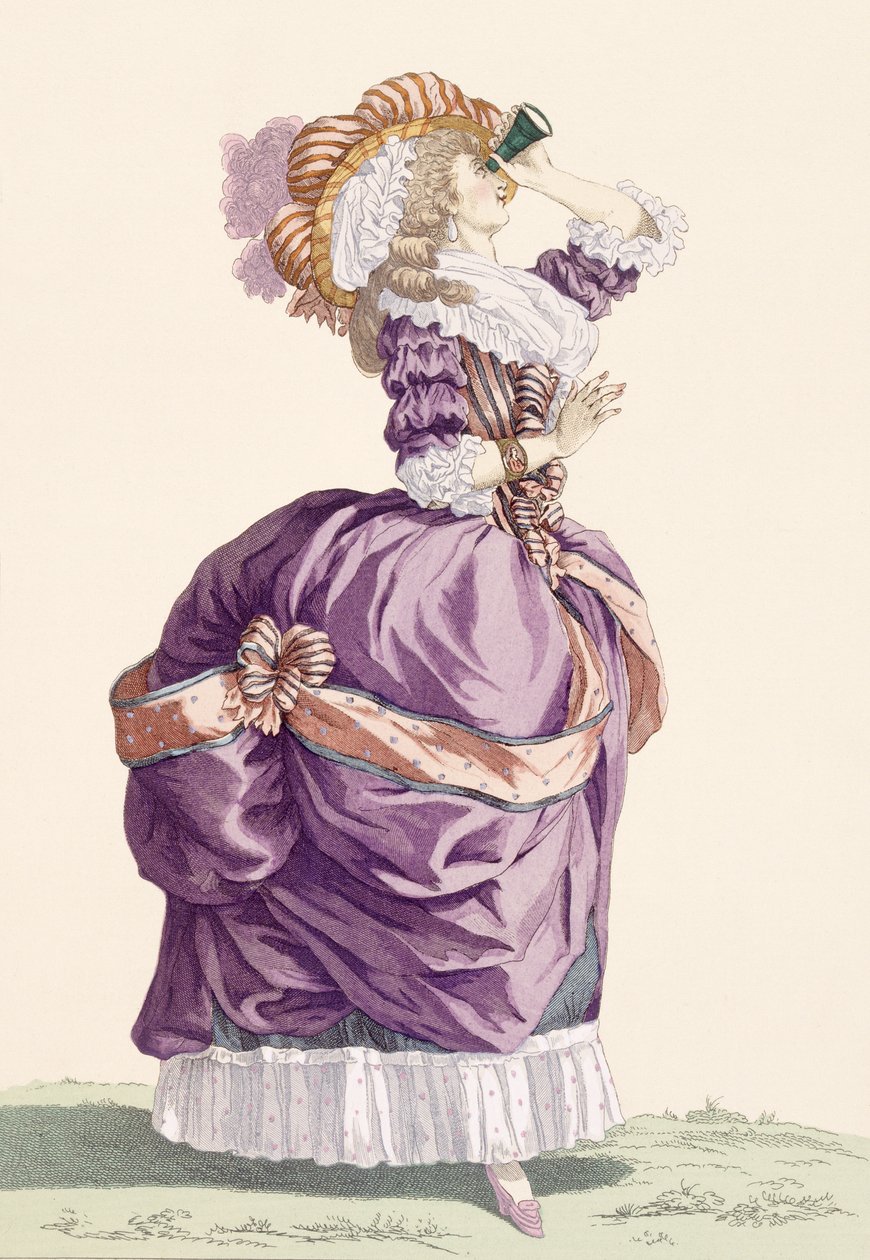 年轻女士，由Le Beau雕刻，来自“法国时装和服饰画廊”的第176号，c.1778-87 作者 弗朗索瓦·路易斯·约瑟夫·瓦托