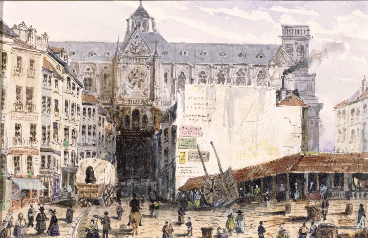 从Rue Montmartre看的圣Eustache看法，1830年 作者 弗朗索瓦·路易斯·托马斯·弗朗西亚