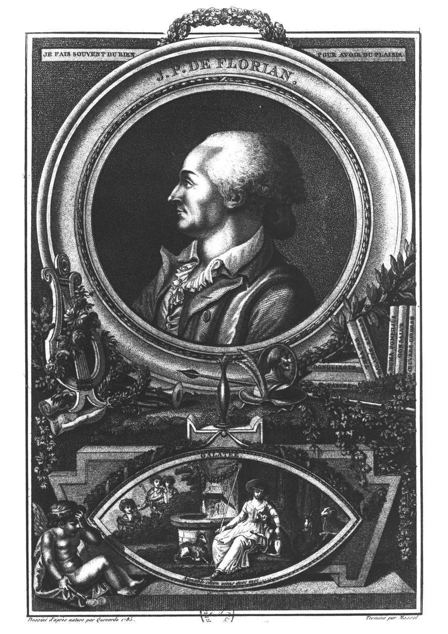 弗洛里安（1755-94）的让 - 皮埃尔·克拉丽斯（Jean-Pierre Claris）于1785年由马索尔（Massol）雕刻 作者 弗朗索瓦·玛丽亚·伊西多尔·奎弗多