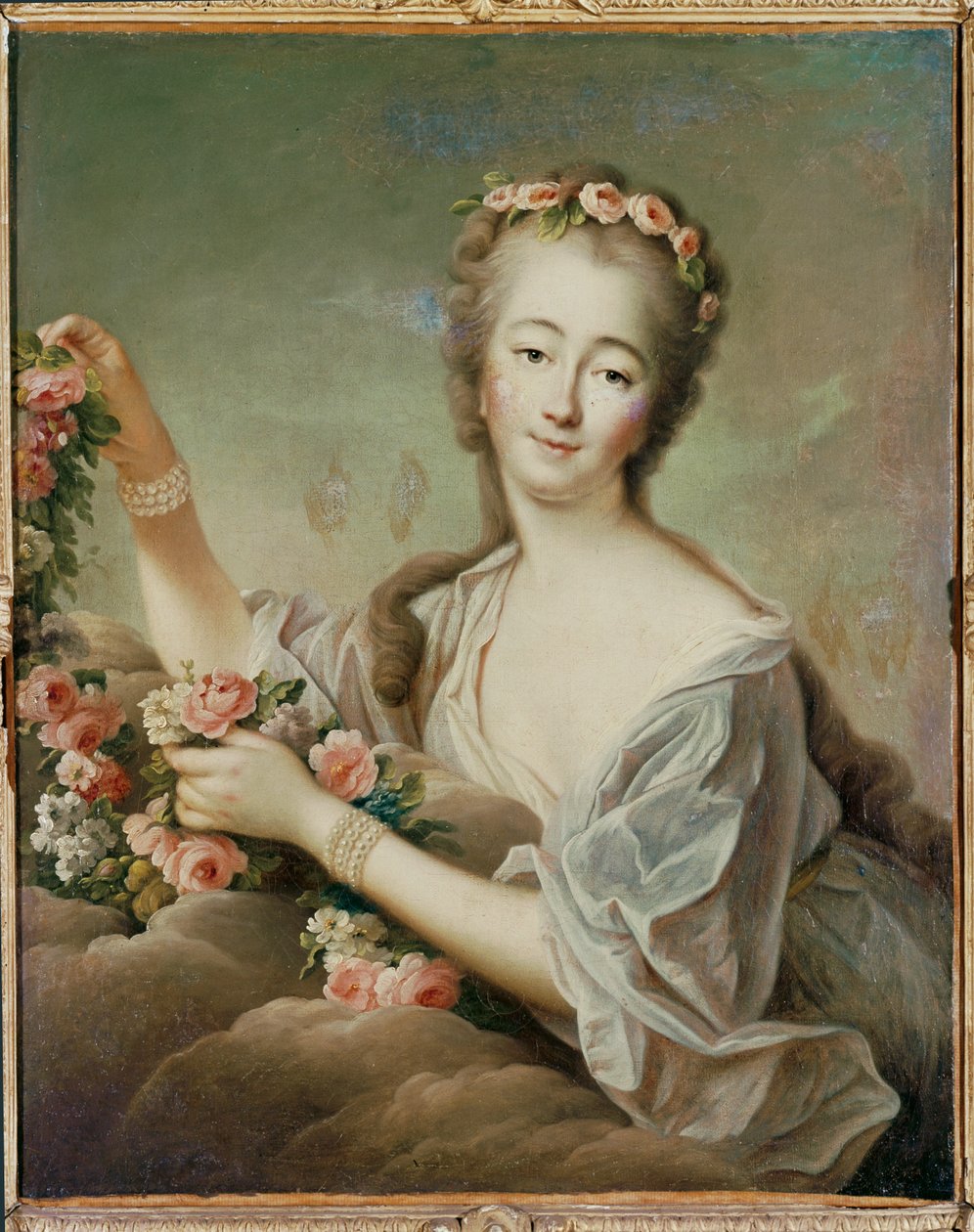 杜巴利夫人，路易十五的情妇，扮演芙罗拉女神......（布面油画） 作者 弗朗索瓦-于贝尔·德鲁埃