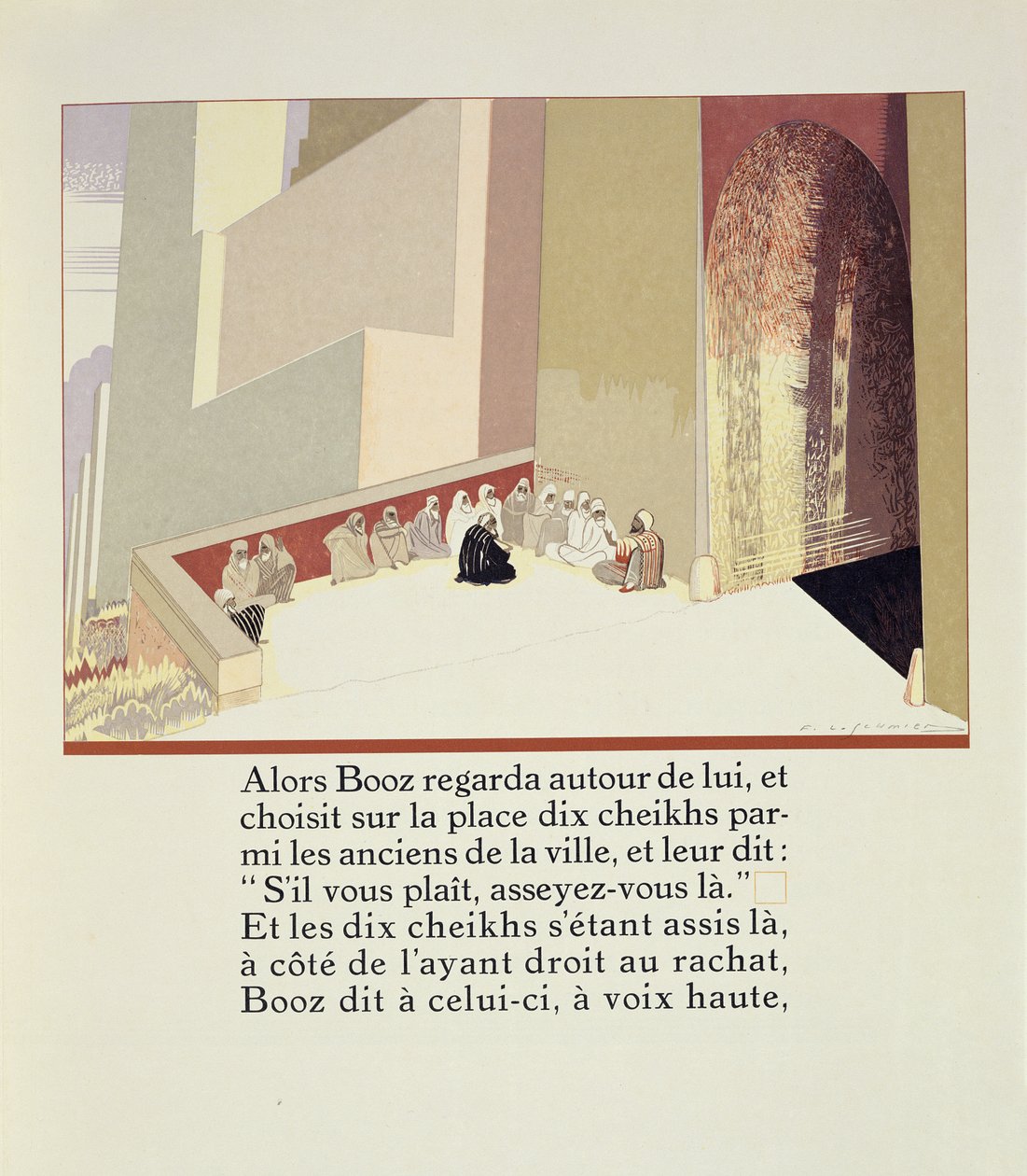 波阿斯选择市场上的十位长老，来自&39;Ruth et Booz&39;，由JC Mardrus翻译，1930年出版 作者 弗朗索瓦路易斯史密斯