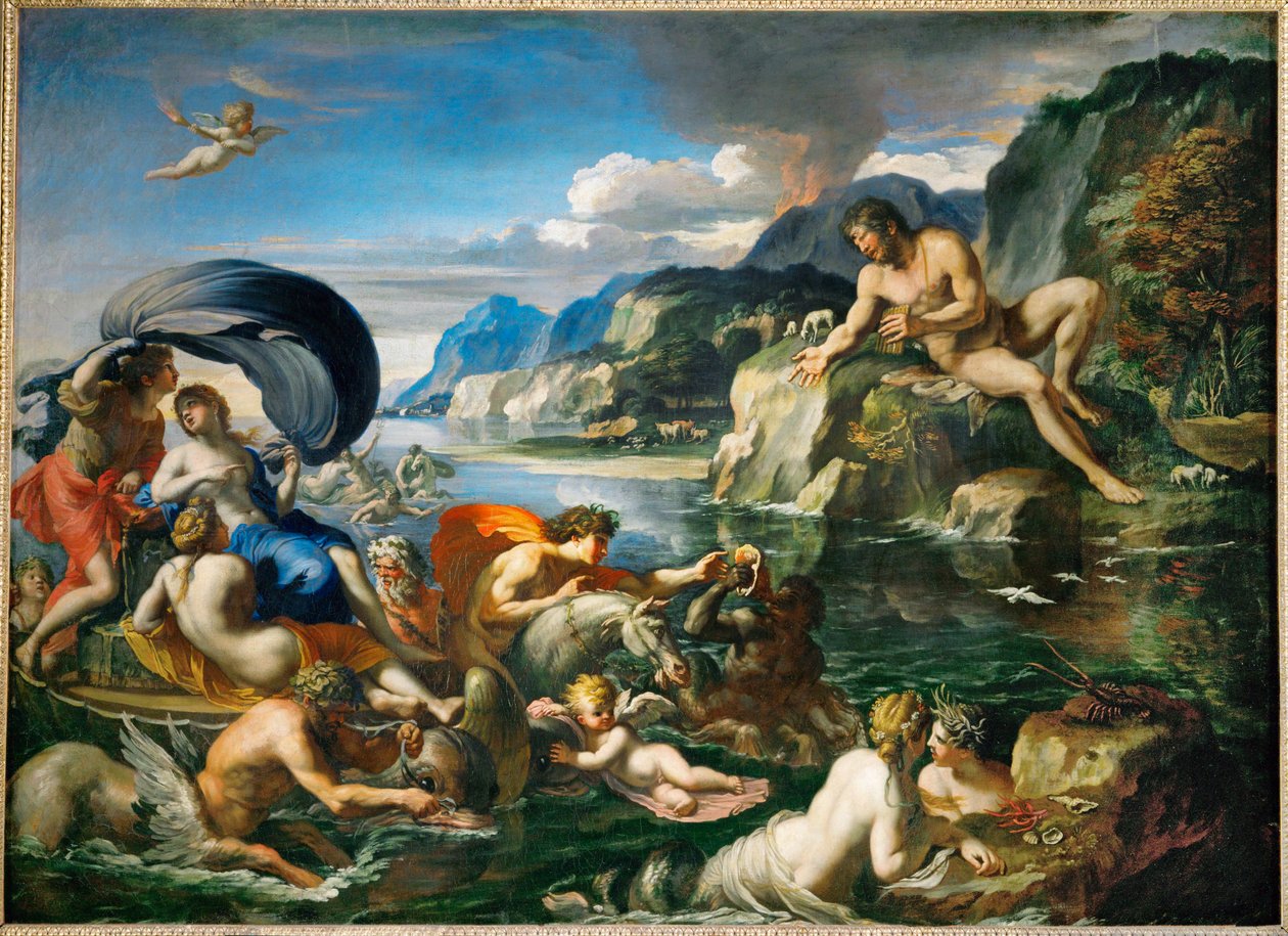 Acis et Galatee se derobant au regard de Polypheme Acis and Galatea hiding before Polyphemus ... 作者 弗朗索瓦 (1590-1650)（之后）巴黎水