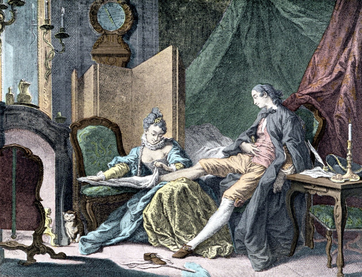 La Courtesan amoureuse:女人为男人脱去下身--ap.的雕刻。屠夫 作者 弗朗索瓦（后）布歇