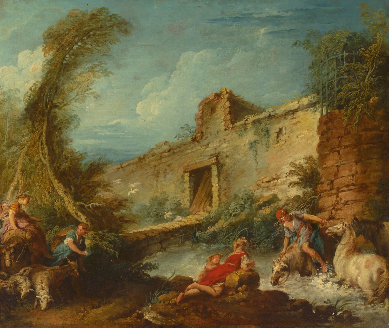 福特十字路口，c.1703-70（布面油画） 作者 弗朗索瓦（和工作室）布歇