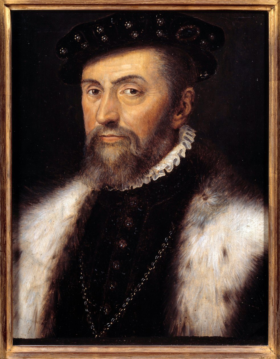 安妮-蒙莫朗西公爵（1492-1567）的画像，来自法国的康尼特人。Atelier de Francois Clouet (1515-1572), v. 1555.木材上的油彩。Dim: 0,32 x 0,28m.木材上的油彩。 作者 弗朗索瓦·克鲁埃（车间）