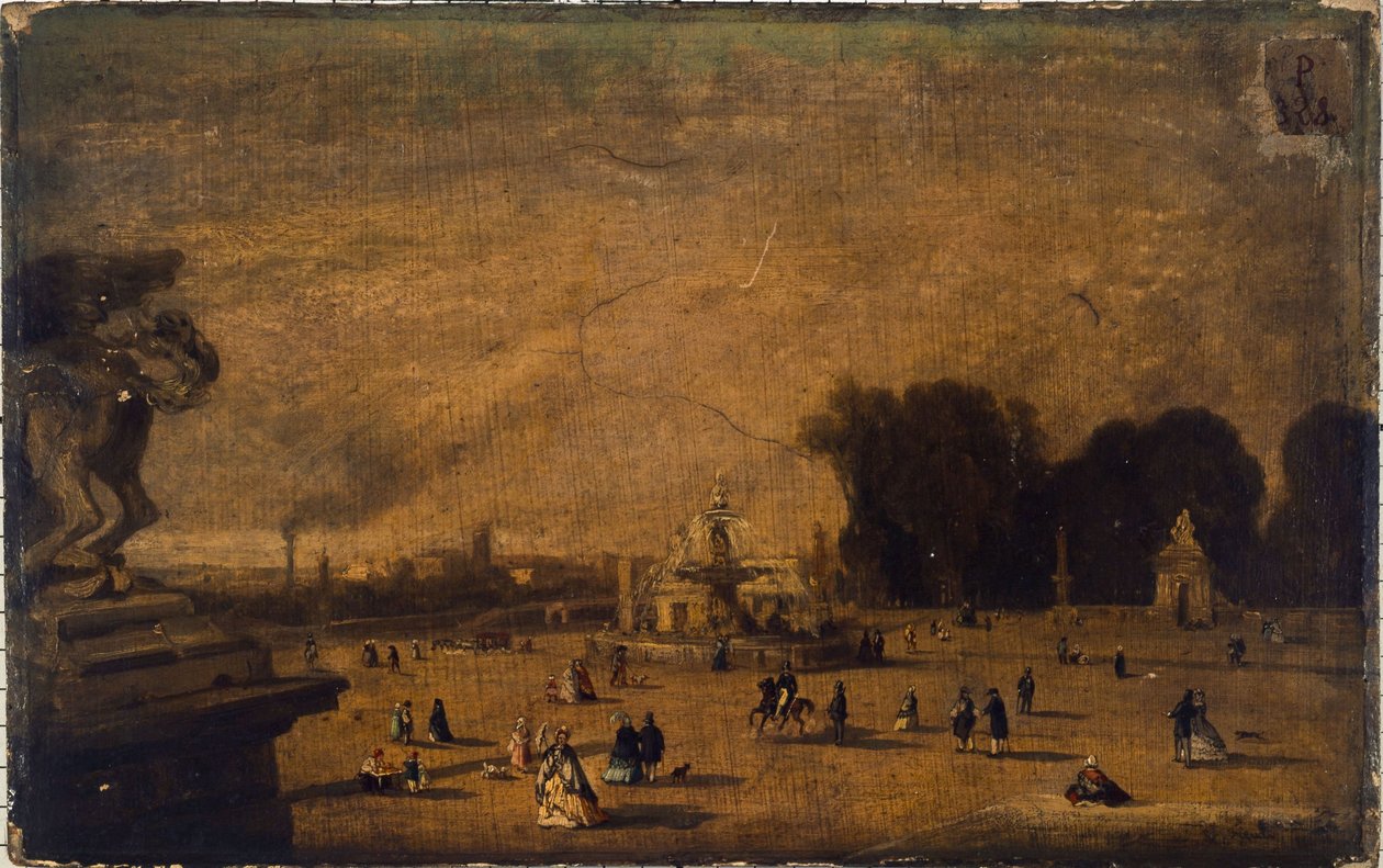 协和广场，今第八区，1804 年至 1858 年间的景观（木板油画） 作者 弗朗索瓦·安托万·莱昂·弗勒里