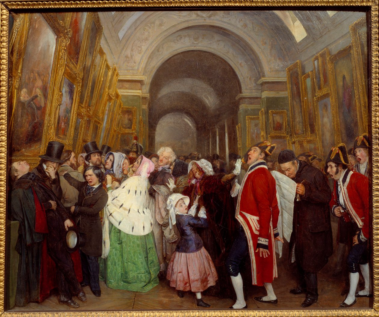 Four hours at the Salon Closure of the annual painting show in the Grande Galerie du Louvre. Painting by Francois Auguste Biard (1798-1882) 1847 Sun. 0,57x0,67 m 作者 弗朗索瓦·奥古斯特·比亚尔