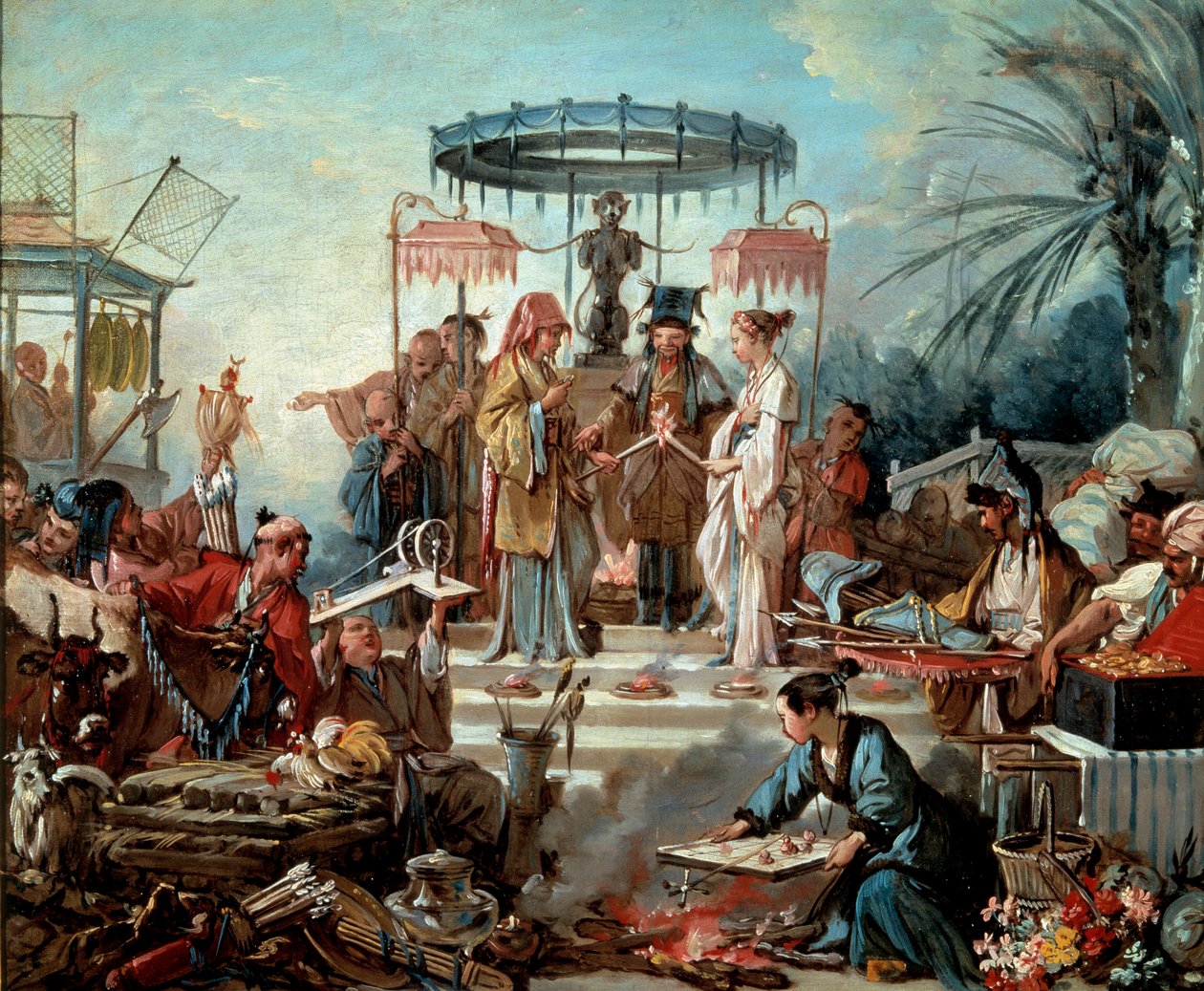 中国婚礼现场婚礼在中国皇帝的宫廷。 弗朗索瓦·布歇 (Francois Boucher) (1703-1770) 的画作，1740 年 Besancon，Musee des Beaux Arts 作者 弗朗索瓦·布歇