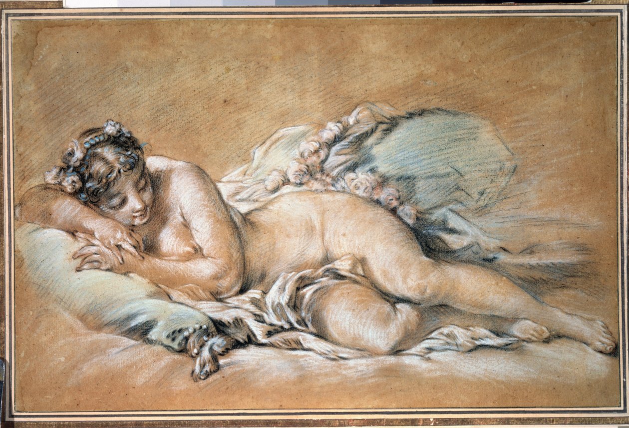 "睡梦中的少女》（Jeune femme endormie），弗朗索瓦-布歇（1703-1770 年）1758 年绘制，莫斯科普希金博物馆 作者 弗朗索瓦·布歇