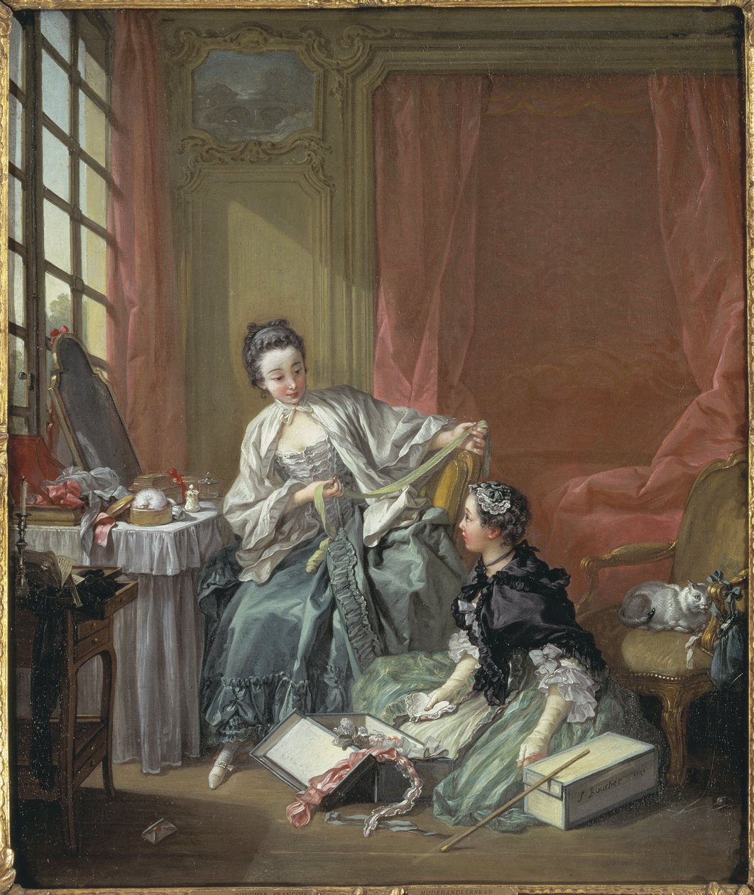 La modiste - The Milliner，作者：弗朗索瓦 Boucher（1703-1770）。 布面油画 作者 弗朗索瓦·布歇