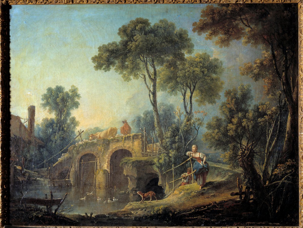 弗朗索瓦·布歇 (Francois Boucher) (1703-1770) 的桥梁绘画 1751 年 0.66x0.84米 作者 弗朗索瓦·布歇