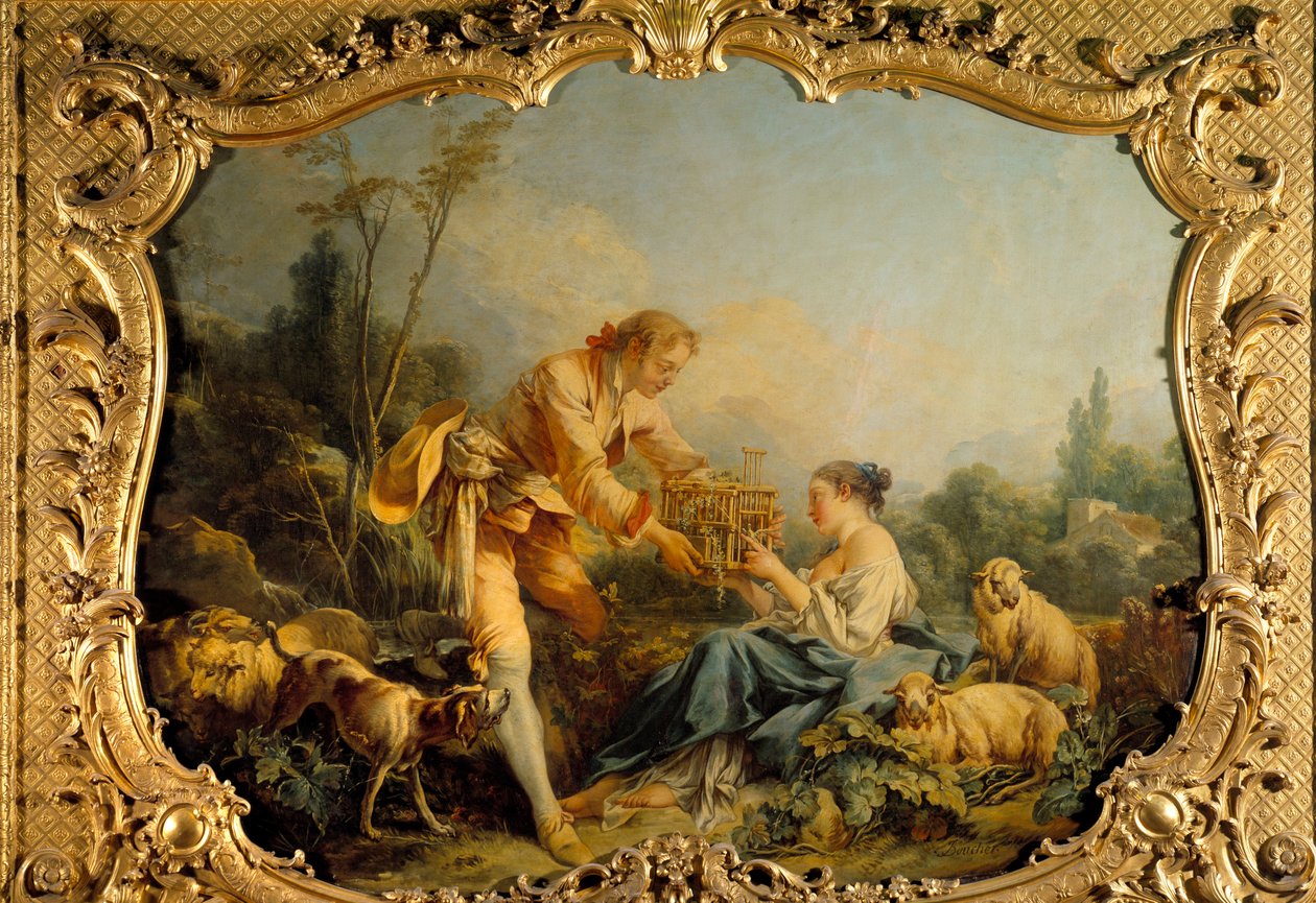 自满的田园田园风光。 弗朗索瓦·布歇 (Francois Boucher) (1703-1770) 的画作，1737 年巴黎，国家档案馆 作者 弗朗索瓦·布歇