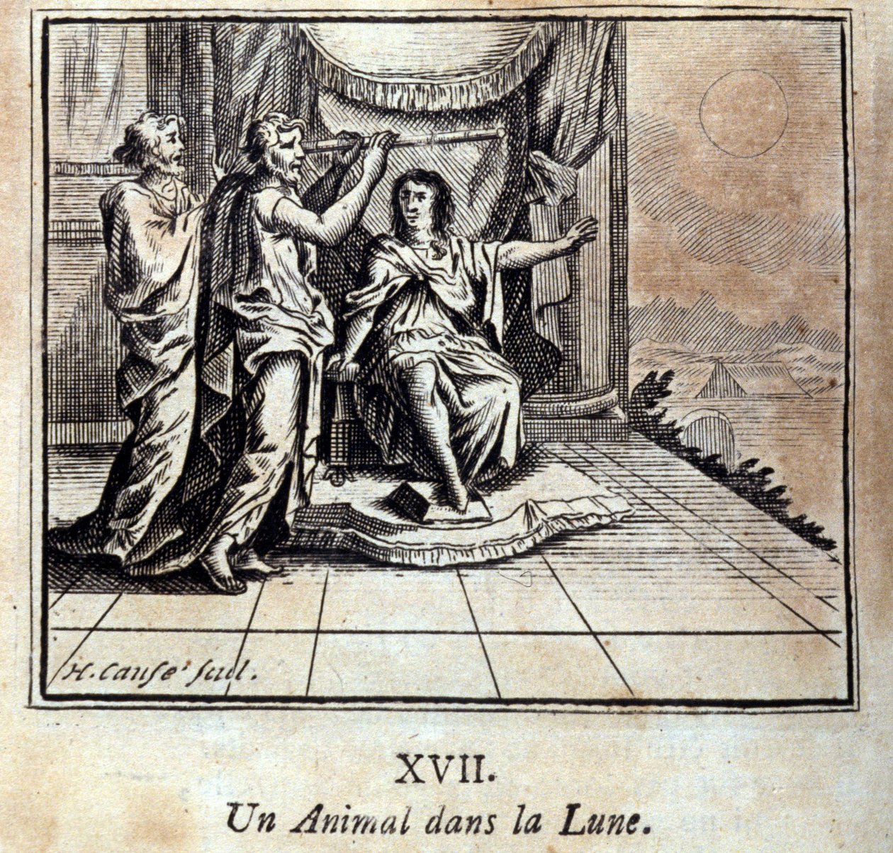月亮里的动物Jean de La Fontaine (1621-95)的寓言。插图：François Chauveau（1613-1676）。1728年的版本。 作者 弗朗索瓦·夏维