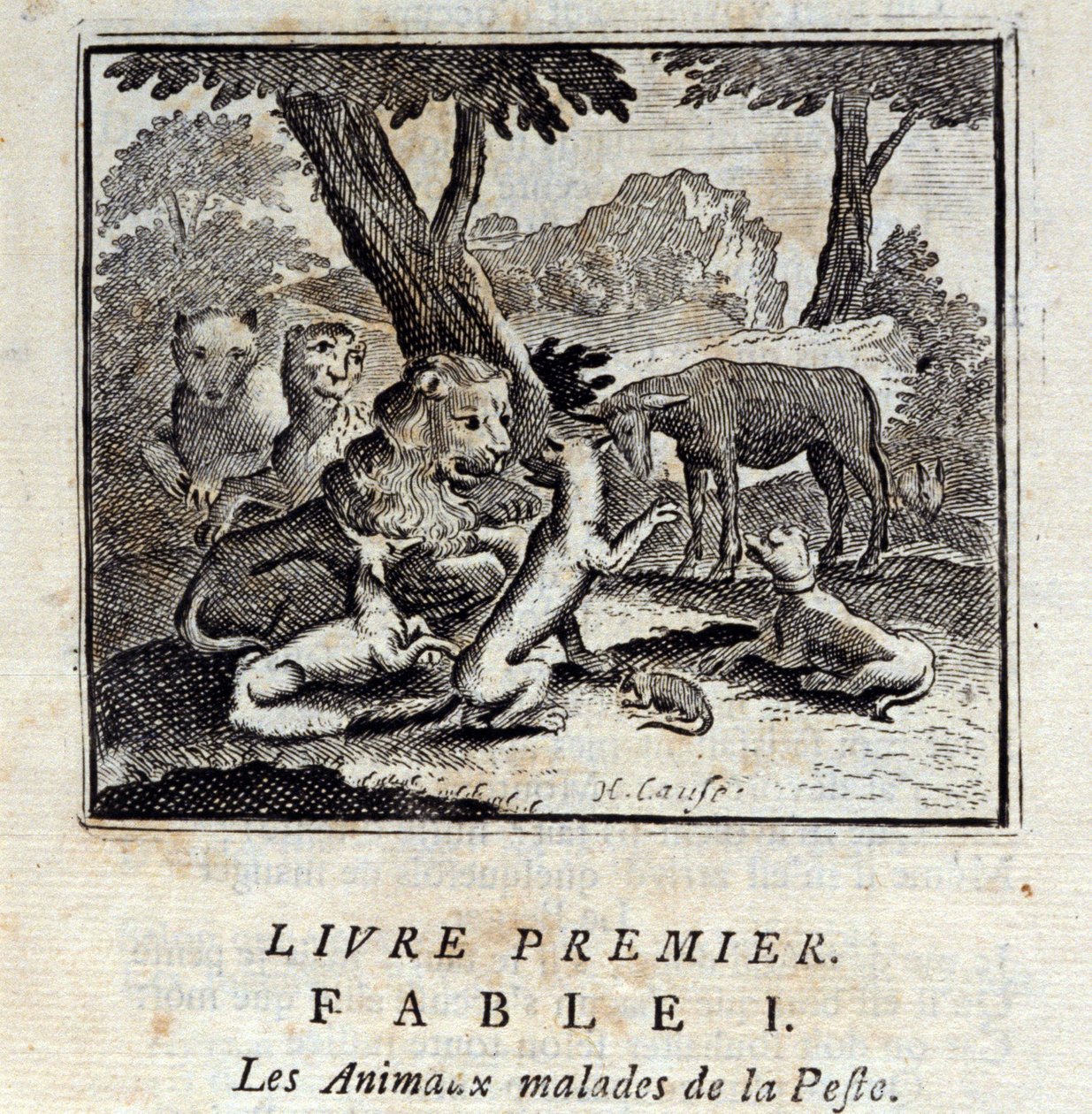 患有瘟疫的动物。Jean de La Fontaine (1621-95)的寓言。插图：François Chauveau（1613-1676）。1728年的版本。 作者 弗朗索瓦·夏维