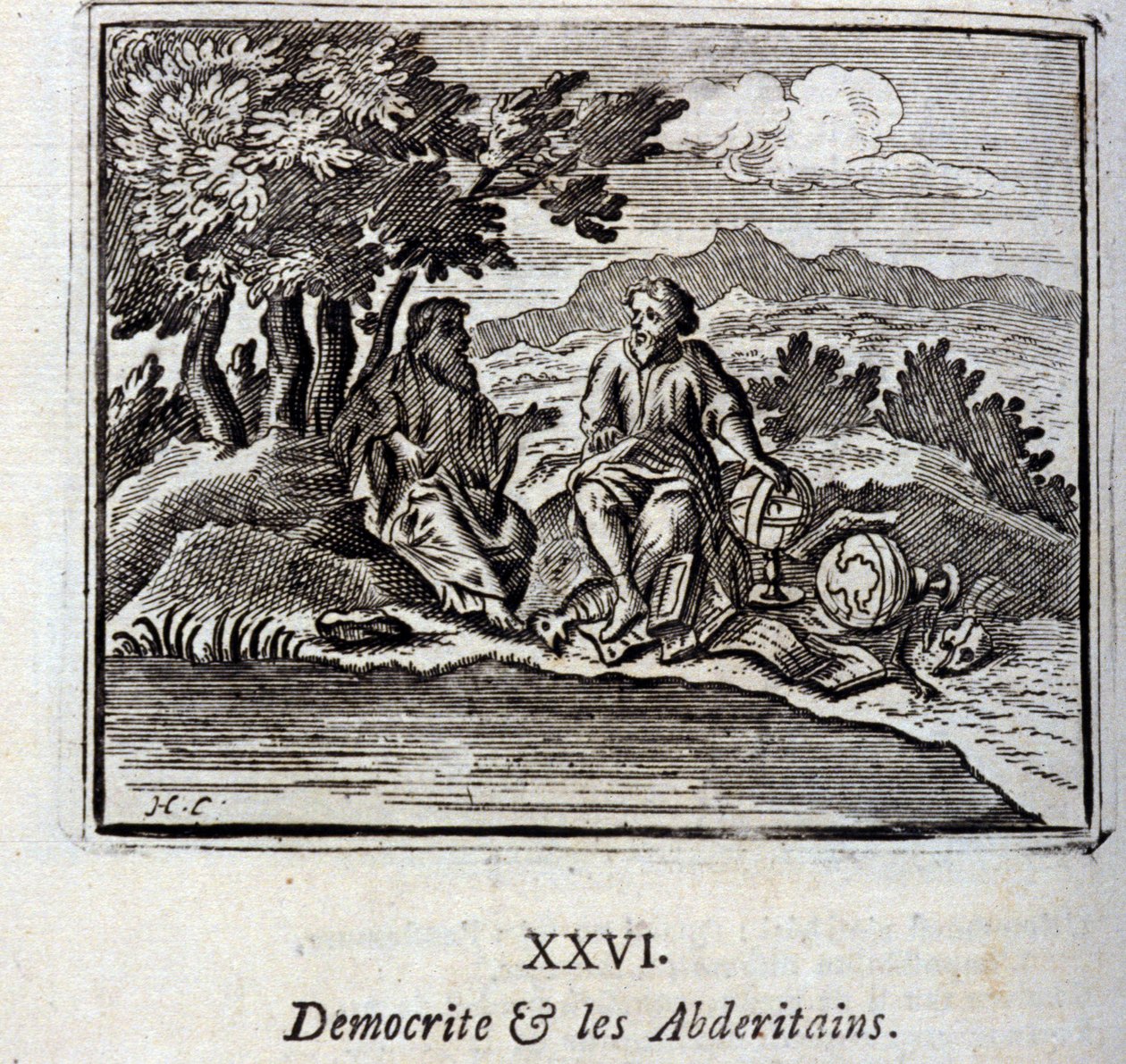 Democrite and the Abderitans.Jean de La Fontaine (1621-95)的寓言。插图：François Chauveau（1613-1676）。1728年的版本。 作者 弗朗索瓦·夏维