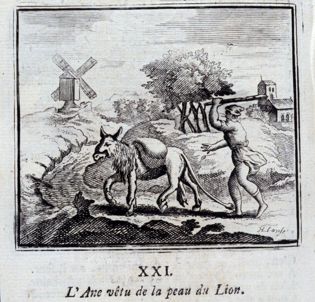 驴子披着狮子的皮。Jean de La Fontaine (1621-95)的寓言。插图：弗朗索瓦-肖沃（1613-1676）。1728年的版本。 作者 弗朗索瓦·夏维