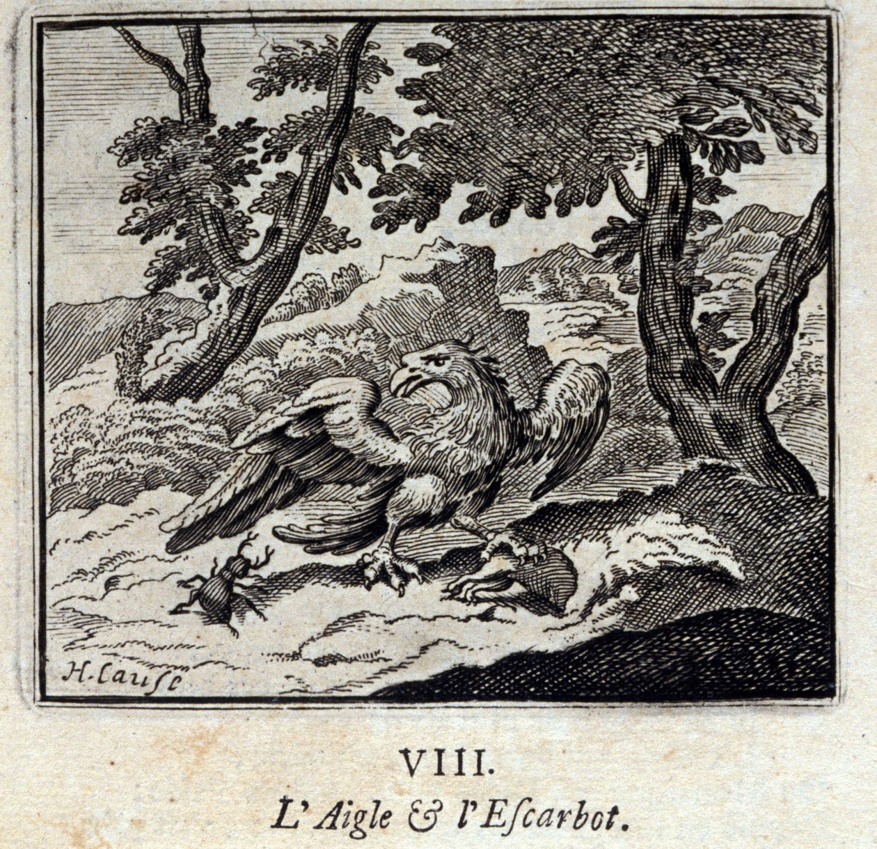 鹰和蜗牛Jean de La Fontaine (1621-95)的寓言。插图：François Chauveau（1613-1676）。1728年的版本。 作者 弗朗索瓦·夏维