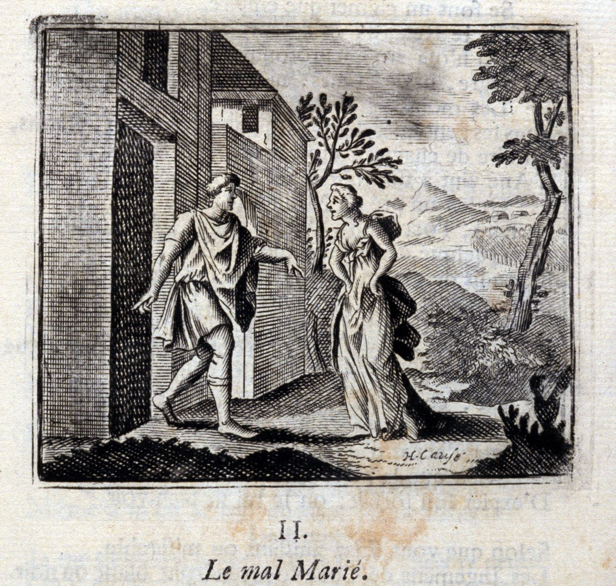 邪恶的婚姻。Jean de La Fontaine (1621-95)的寓言。插图：François Chauveau（1613-1676）。1728年的版本。 作者 弗朗索瓦·夏维