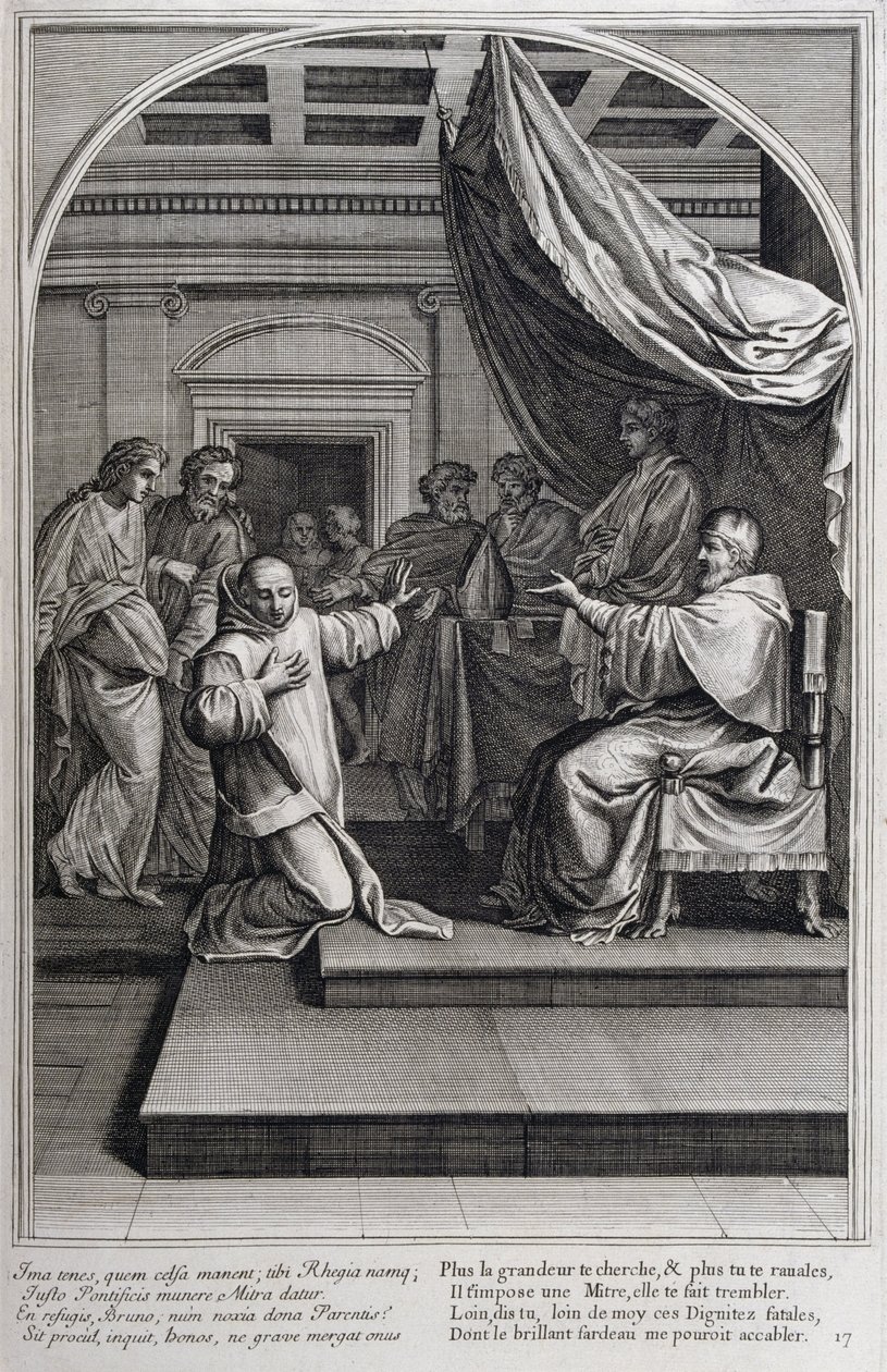 插图来自 1660 年巴黎“卡尔特修会创始人圣布鲁诺的生平”。根据 Eustache Le Sueur 的画作并由 Fran Sois Chauveau 雕刻 © UIG / Leemage 作者 弗朗索瓦·夏维