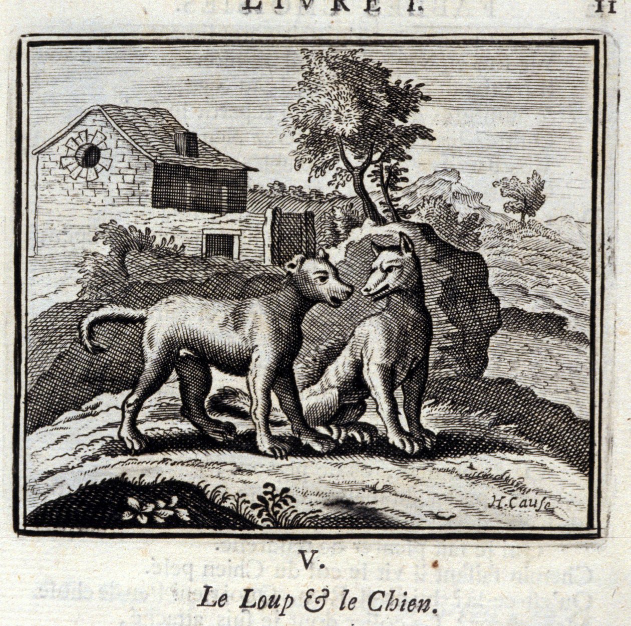 Le Loup et le Chien.Fables by Jean de La Fontaine (1621-95). Illustration by François Chauveau (1613-1676). Edition of 1728. 作者 弗朗索瓦·夏维