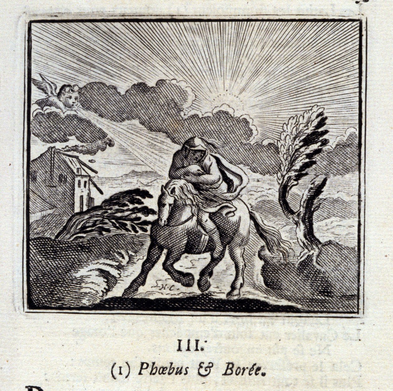菲布斯和博雷。Jean de La Fontaine (1621-95)的寓言。插图：François Chauveau（1613-1676）。1728年的版本。 作者 弗朗索瓦·夏维