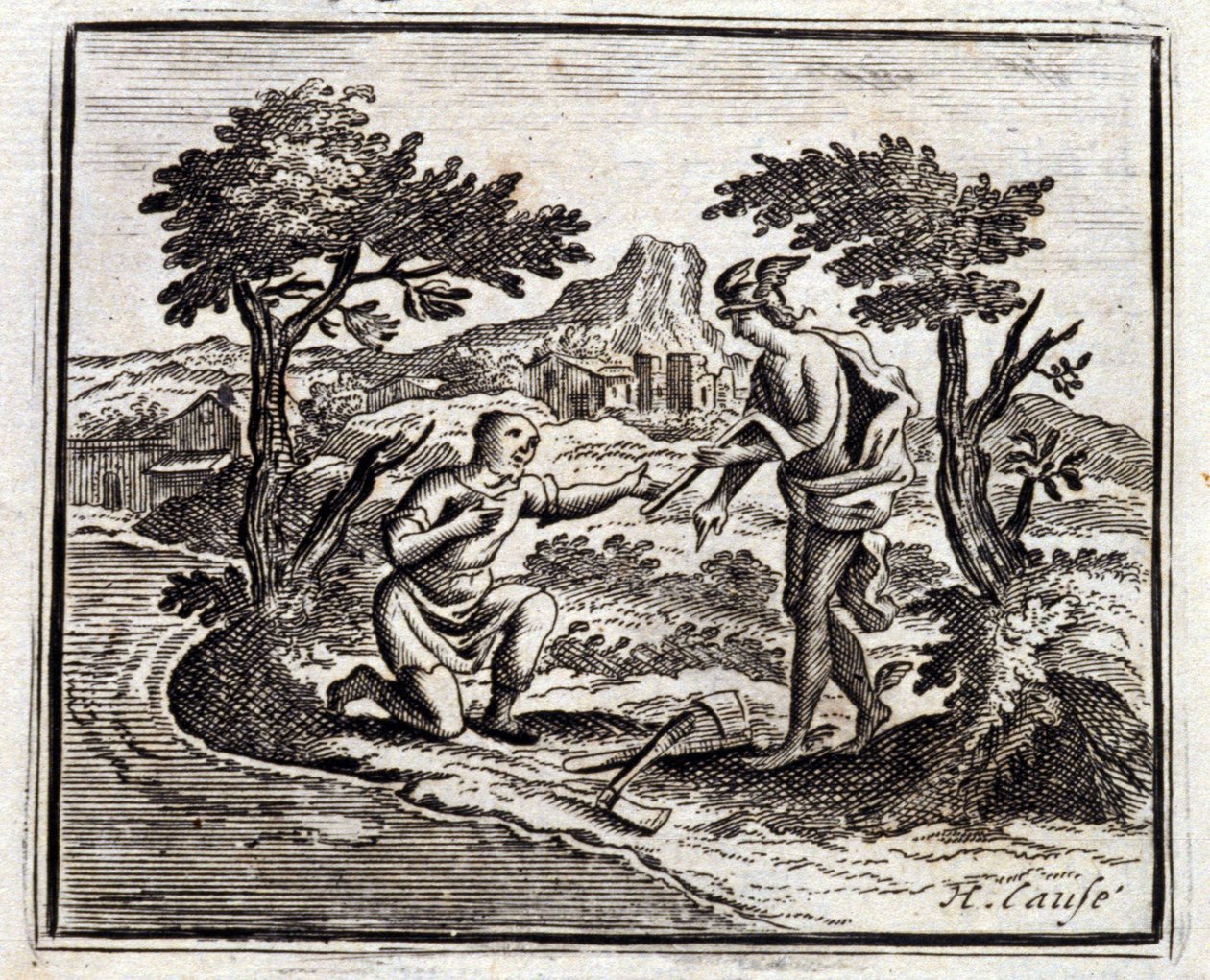 布赫伦和墨丘利》。Jean de La Fontaine (1621-95)的寓言。插图：François Chauveau（1613-1676）。1728年的版本。 作者 弗朗索瓦·夏维