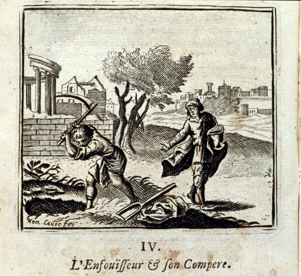 燃烧者和他的同伴。Jean de La Fontaine (1621-95)的寓言。插图：François Chauveau（1613-1676）。1728年的版本。 作者 弗朗索瓦·夏维