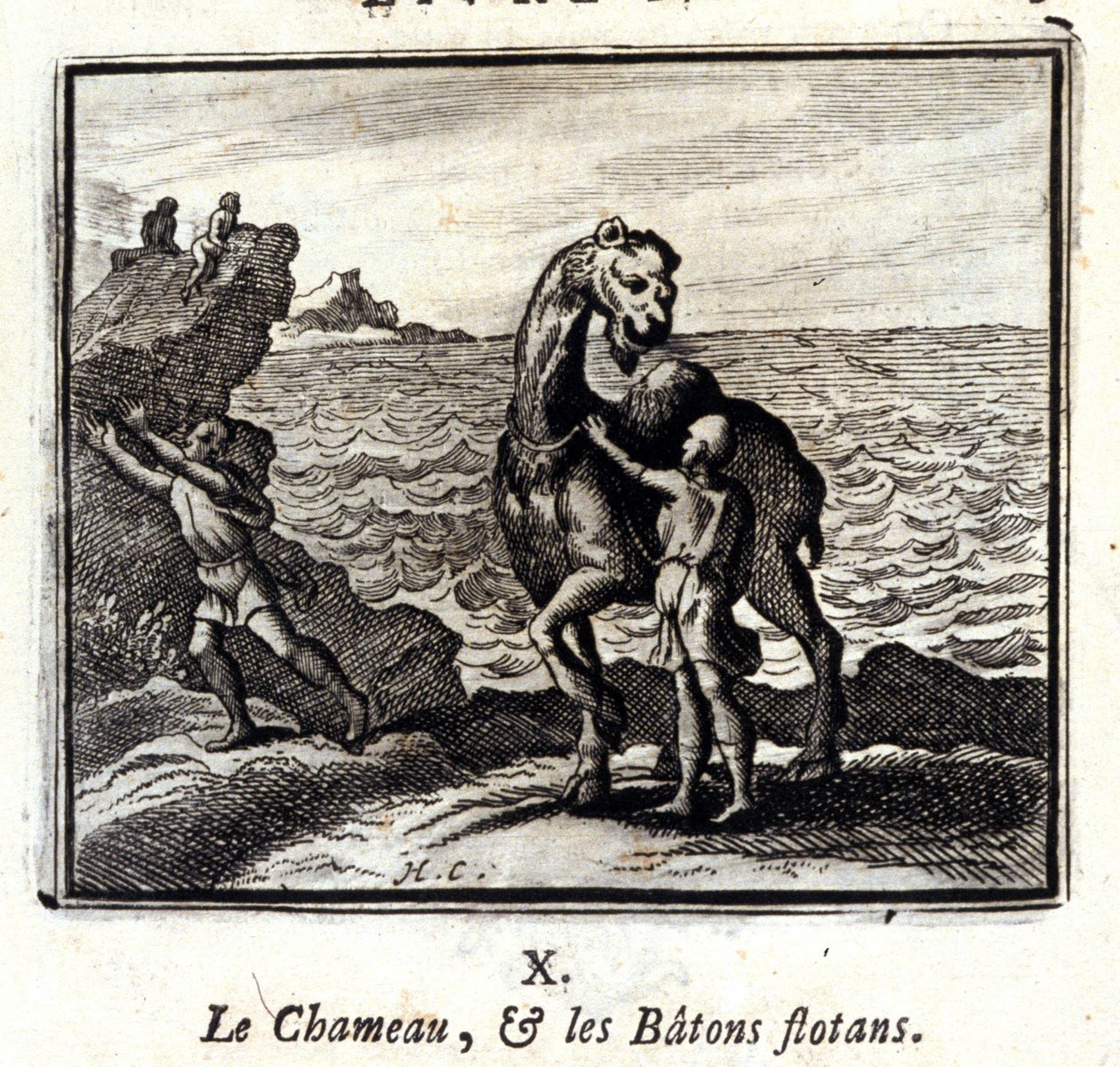 骆驼和浮棍。Jean de La Fontaine (1621-95)的寓言。插图：François Chauveau（1613-1676）。1728年的版本。 作者 弗朗索瓦·夏维
