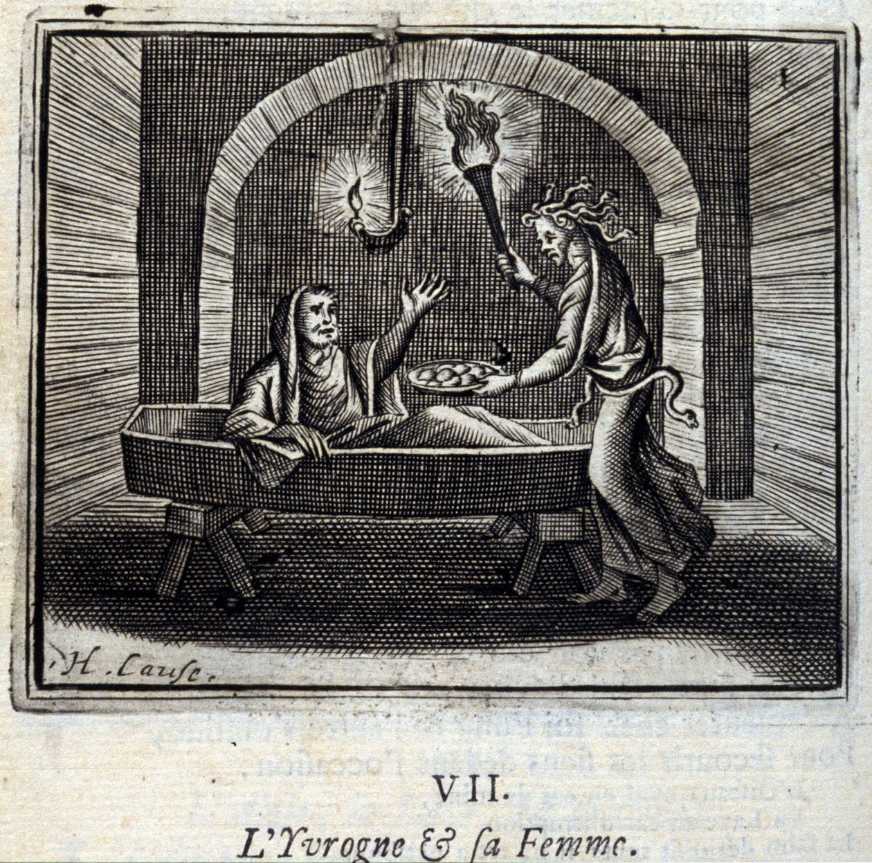 醉汉和他的妻子Jean de La Fontaine (1621-95)的寓言。插图：François Chauveau（1613-1676）。1728年的版本。 作者 弗朗索瓦·夏维