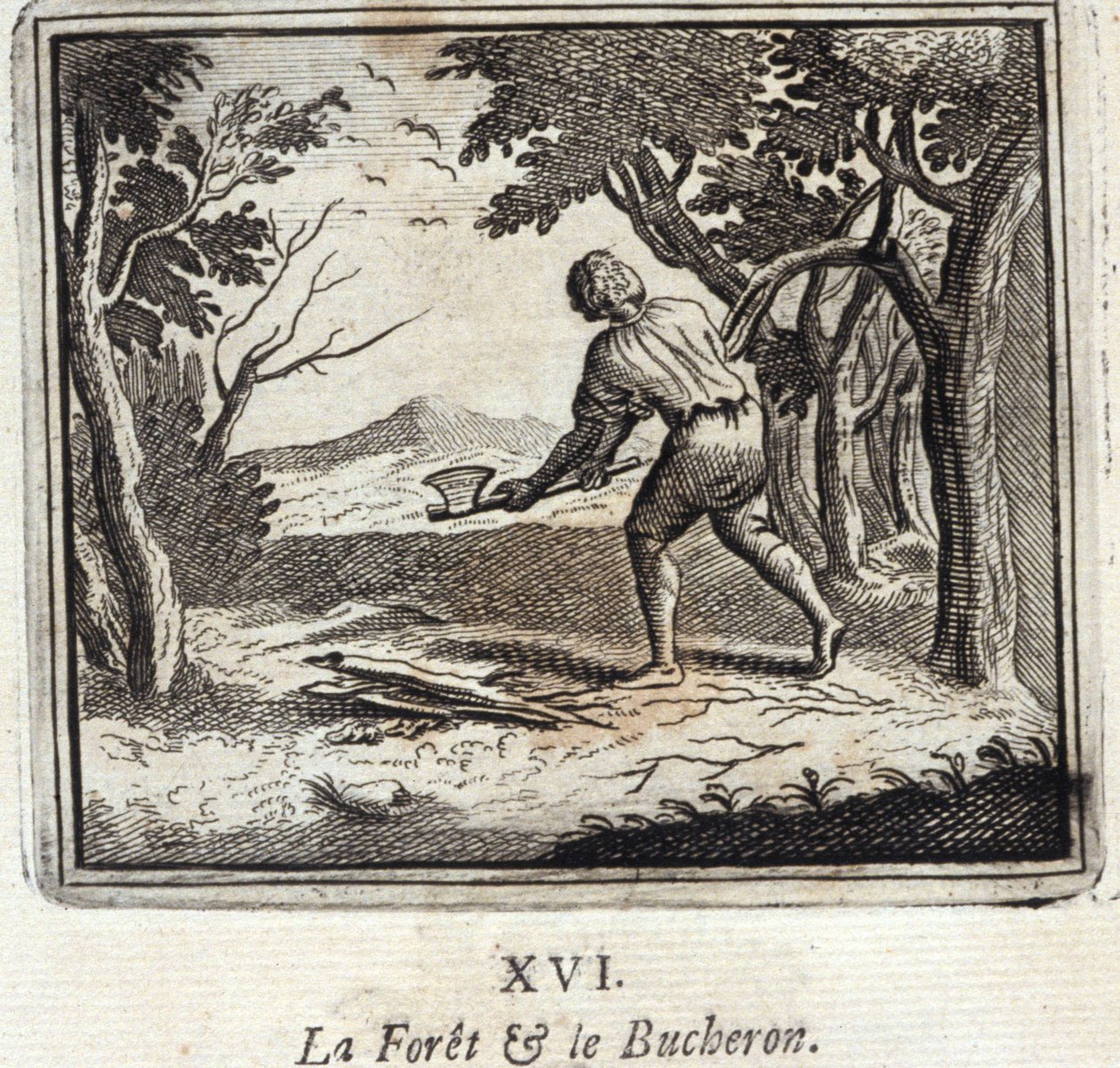 森林和布赫伦。Jean de La Fontaine (1621-95)的寓言。插图：François Chauveau（1613-1676）。1728年的版本。 作者 弗朗索瓦·夏维