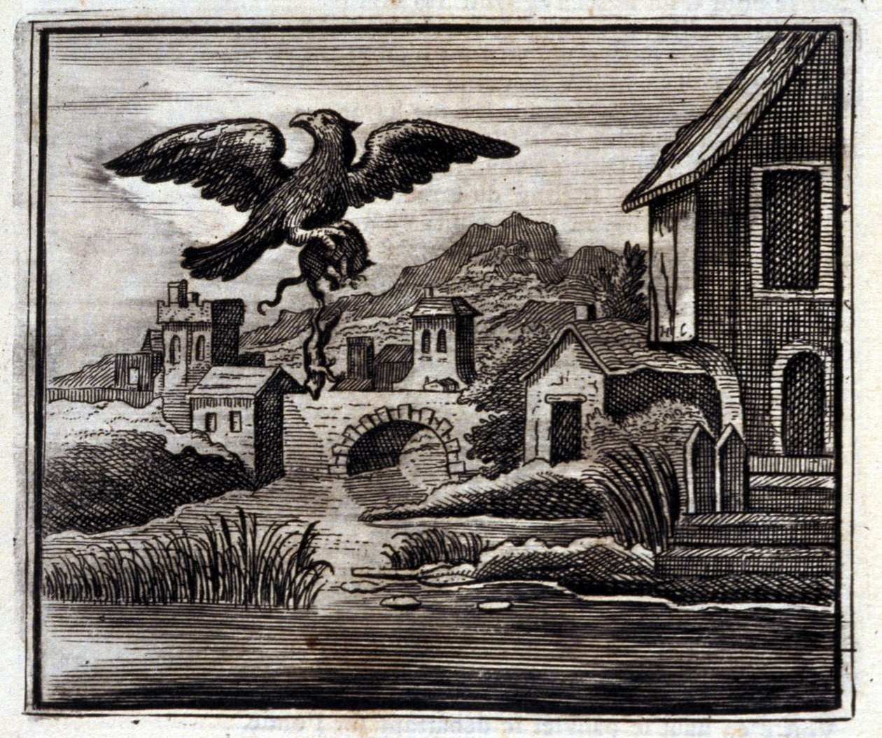 青蛙和老鼠》。Jean de La Fontaine (1621-95)的寓言。插图：François Chauveau（1613-1676）。1728年的版本。 作者 弗朗索瓦·夏维