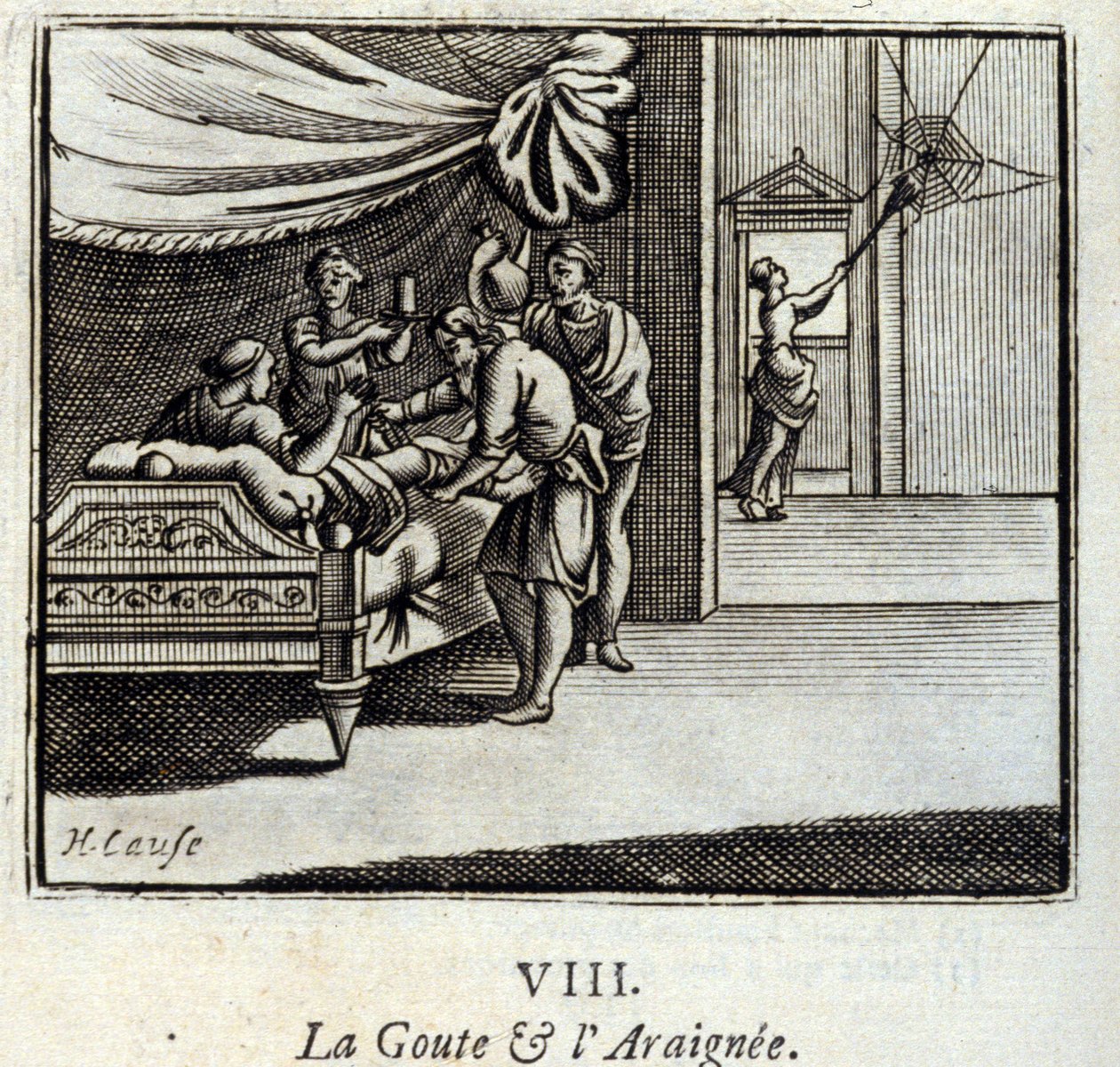 痛风和阿拉伯人。Jean de La Fontaine (1621-95)的寓言。插图：François Chauveau（1613-1676）。1728年的版本。 作者 弗朗索瓦·夏维