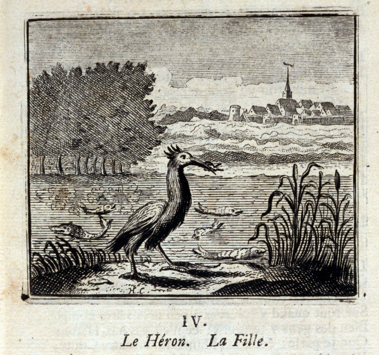 苍鹭》。Jean de La Fontaine (1621-95)的寓言。插图：François Chauveau（1613-1676）。1728年的版本。 作者 弗朗索瓦·夏维