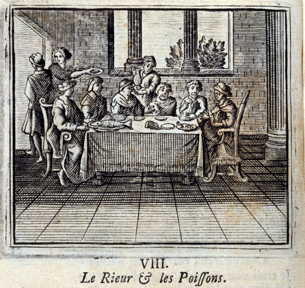 欢笑与双鱼座Jean de La Fontaine (1621-95)的寓言。插图：François Chauveau（1613-1676）。1728年的版本。 作者 弗朗索瓦·夏维