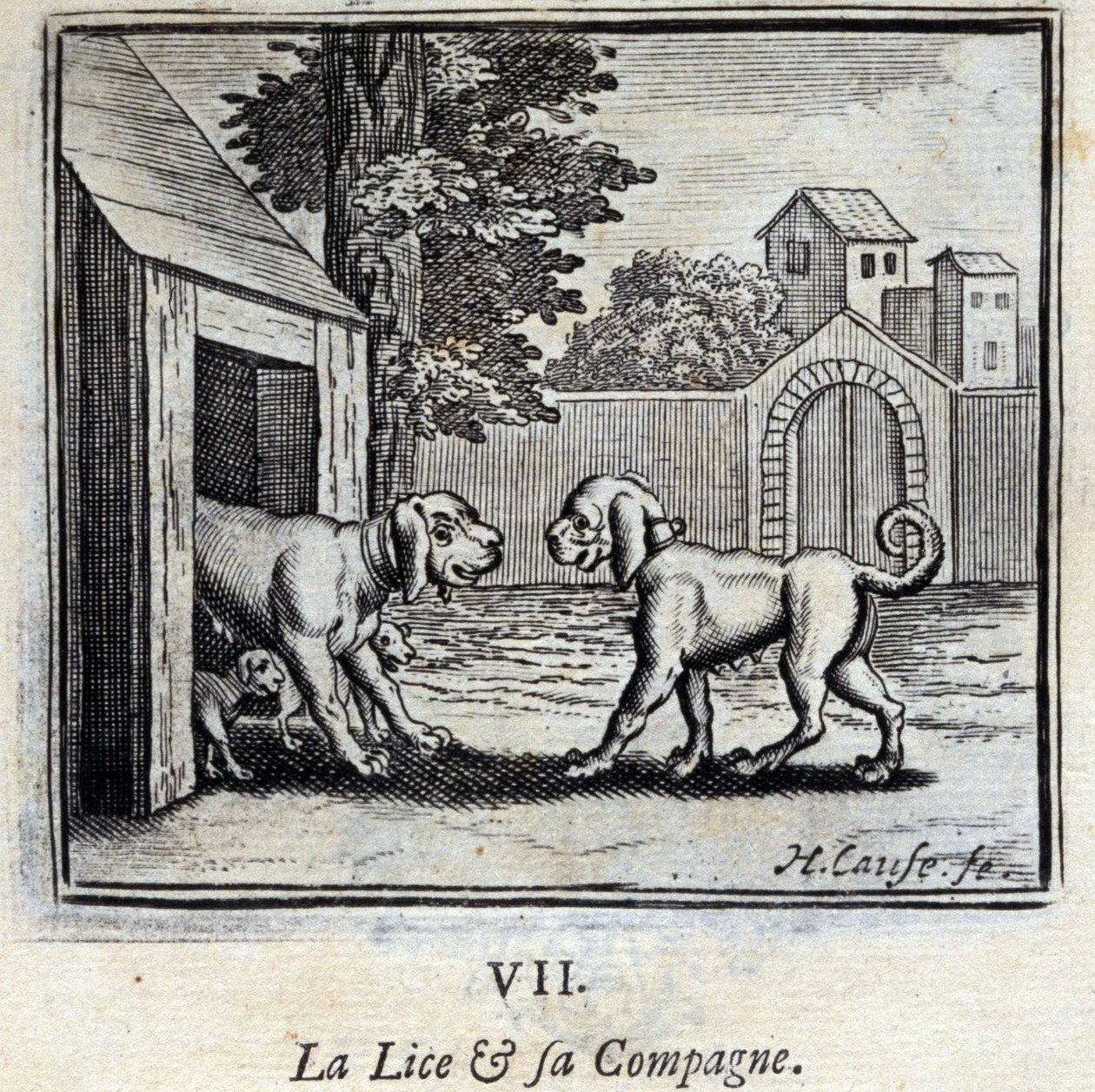 虱子和她的同伴。Jean de La Fontaine (1621-95)的寓言。插图：François Chauveau（1613-1676）。1728年的版本。 作者 弗朗索瓦·夏维