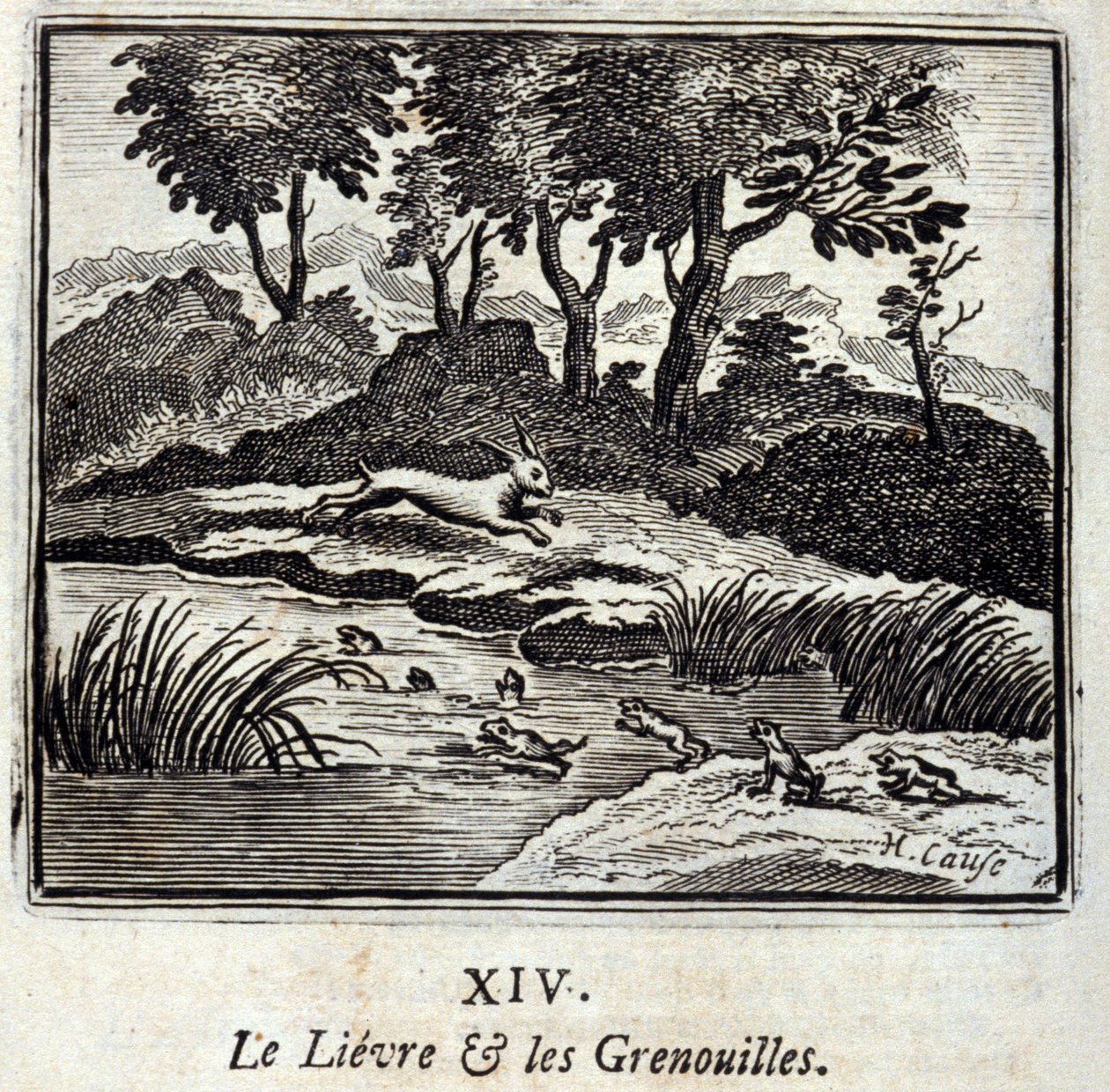 利弗尔和青蛙》。Jean de La Fontaine (1621-95)的寓言。插图：François Chauveau（1613-1676）。1728年的版本。 作者 弗朗索瓦·夏维