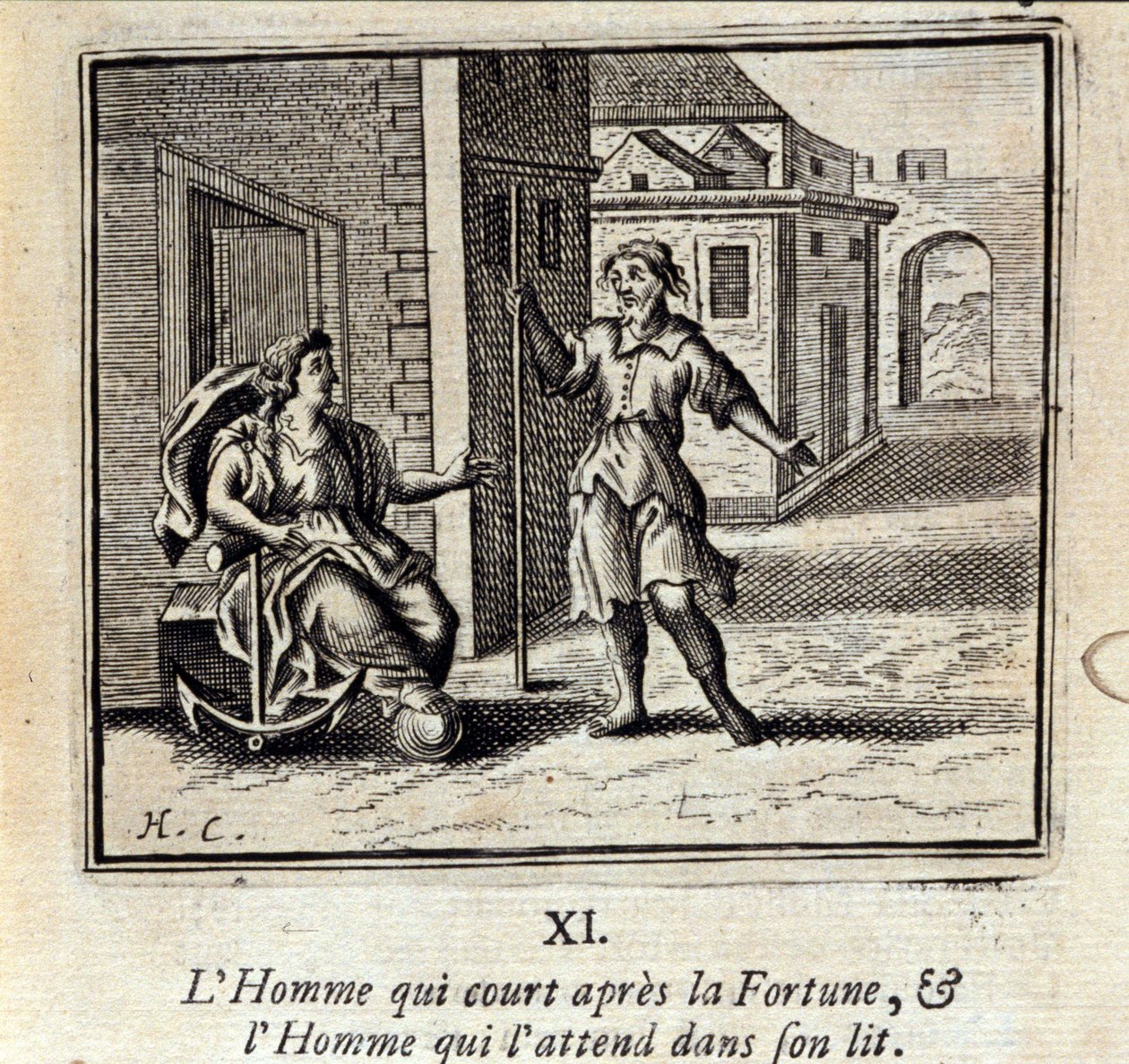 追逐财富的人和在床上等他的人。Jean de La Fontaine (1621-95)的寓言。插图：弗朗索瓦-肖沃（1613-1676）。1728年的版本。 作者 弗朗索瓦·夏维