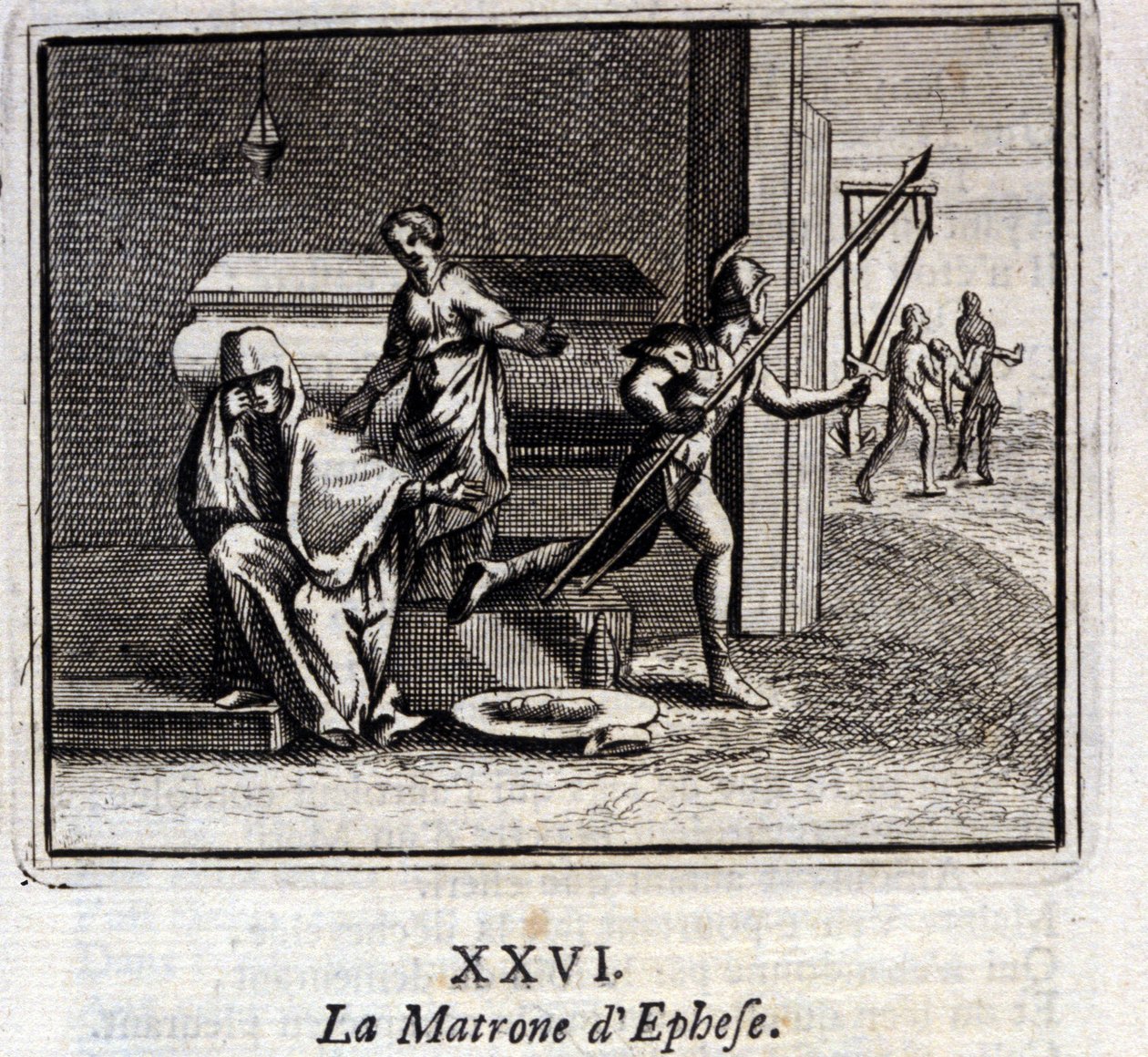 埃菲斯的女主人。Jean de La Fontaine (1621-95)的寓言。插图：François Chauveau（1613-1676）。1728年的版本。 作者 弗朗索瓦·夏维