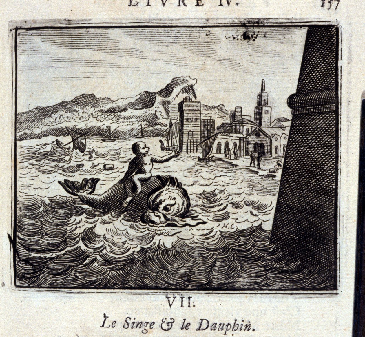 让·德拉封丹（Jean de La Fontaine，1621-95 年）的《猴子与太子》。 François Chauveau (1613-1676) 的插图。 1728 年版。 作者 弗朗索瓦·夏维